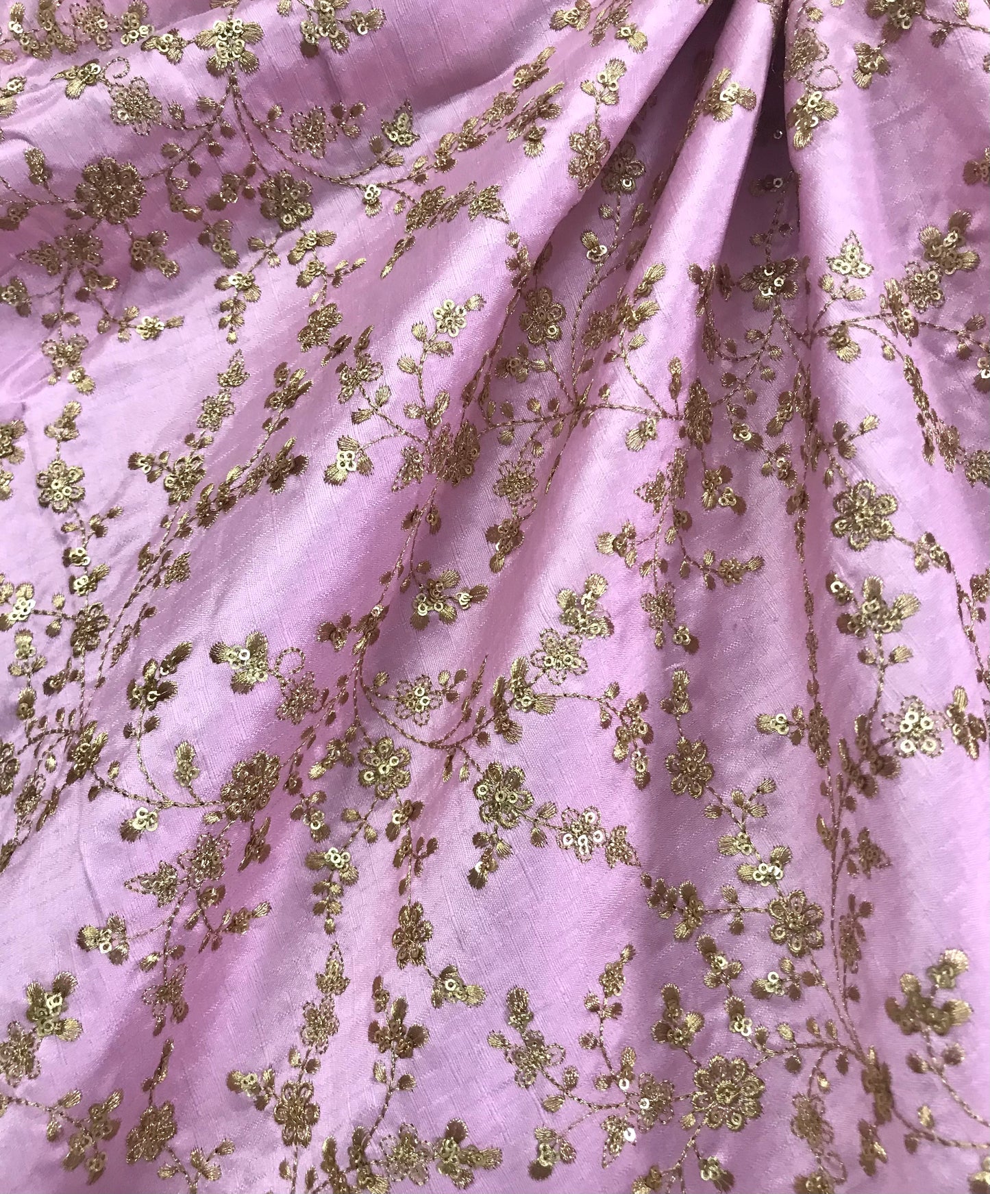 Indian Embroidered Fabric in Pink and Gold Color, Multiple lengths will come in the continuous piece - NF548