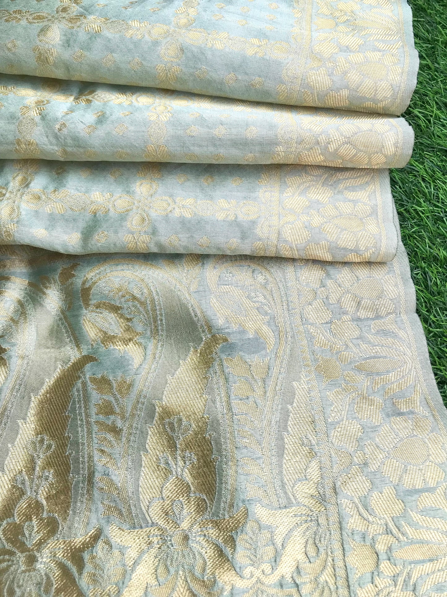 Sage Green and Gold Indian Handloom Dupatta for Women, Shawl, Viscose silk Dupatta, Salwar Suit, Veil, Chunari, Stole, Scarf DP1004