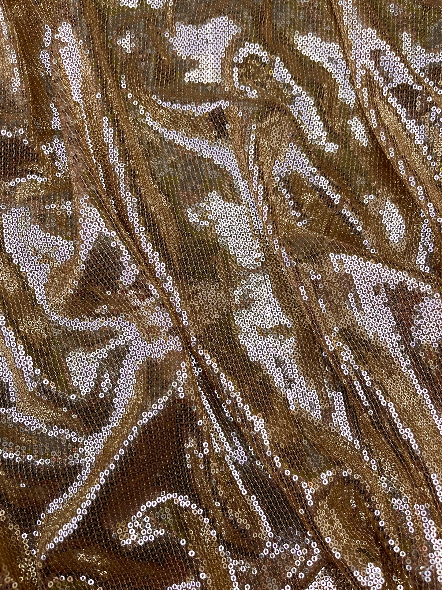 Embroidered Sequin Georgette Fabric in Gold Brown color, Multiple lengths will come in the continuous piece - SQAF889