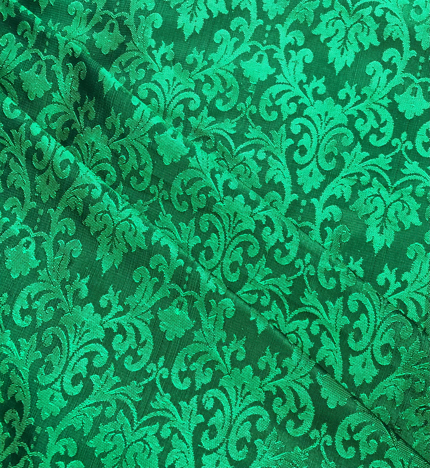 Indian Banarasi Brocade Fabric in Green Color, Multiple lengths will come in a continuous piece - NF375