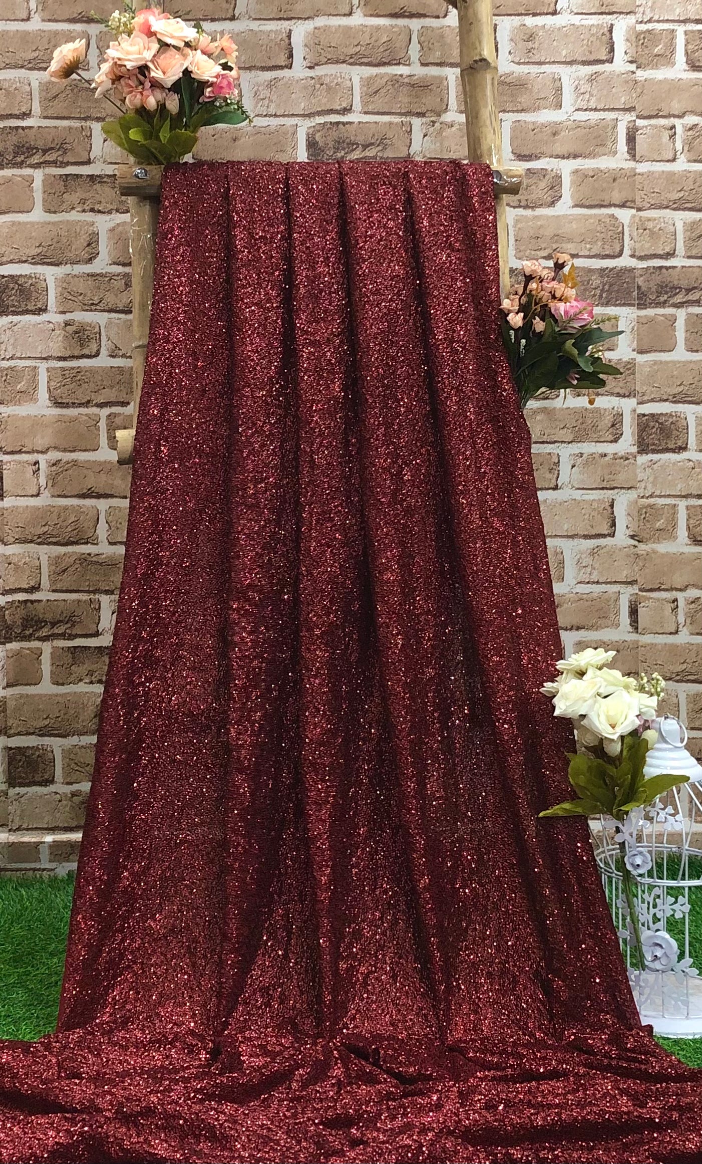 Embroidered Sequin Georgette Fabric in Burgundy color, Multiple lengths will come in the continuous piece - SQAF847