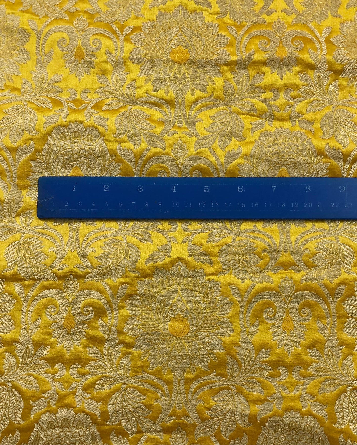 Indian Banarasi Brocade fabric in Yellow and Gold color, Multiple lengths will come in the continuous piece - NF342