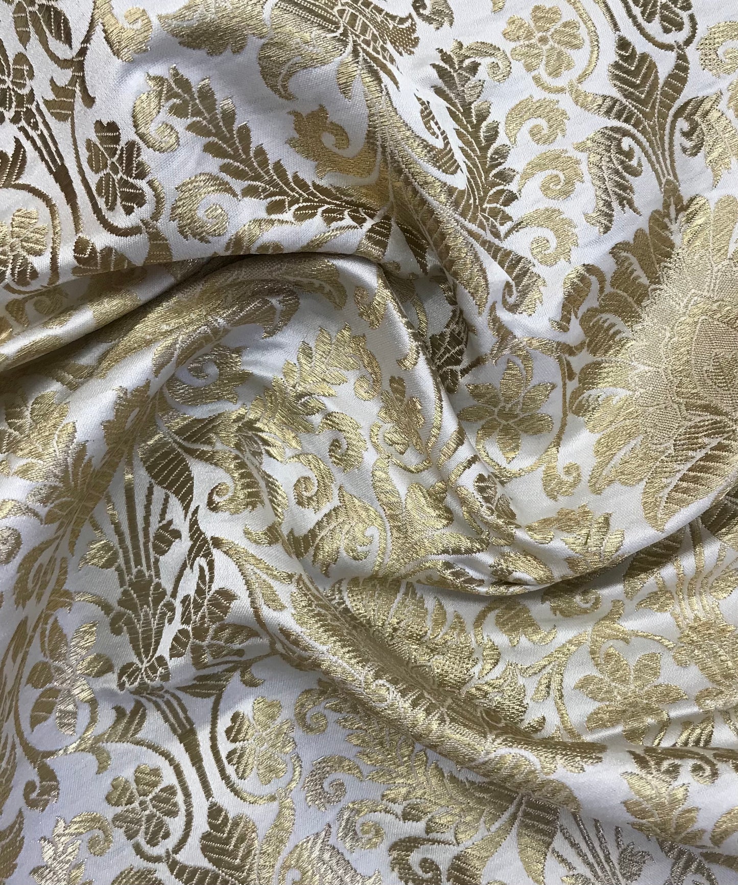 Indian Banarasi Brocade fabric in Off White and Gold color,  Multiple lengths will come in a continuous piece - NF97