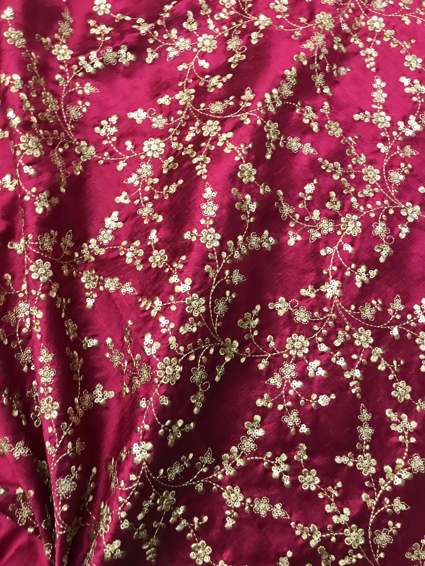 Indian Embroidered Fabric in Fuchsia Red and Gold color, Multiple lengths will come in the continuous piece - NF721