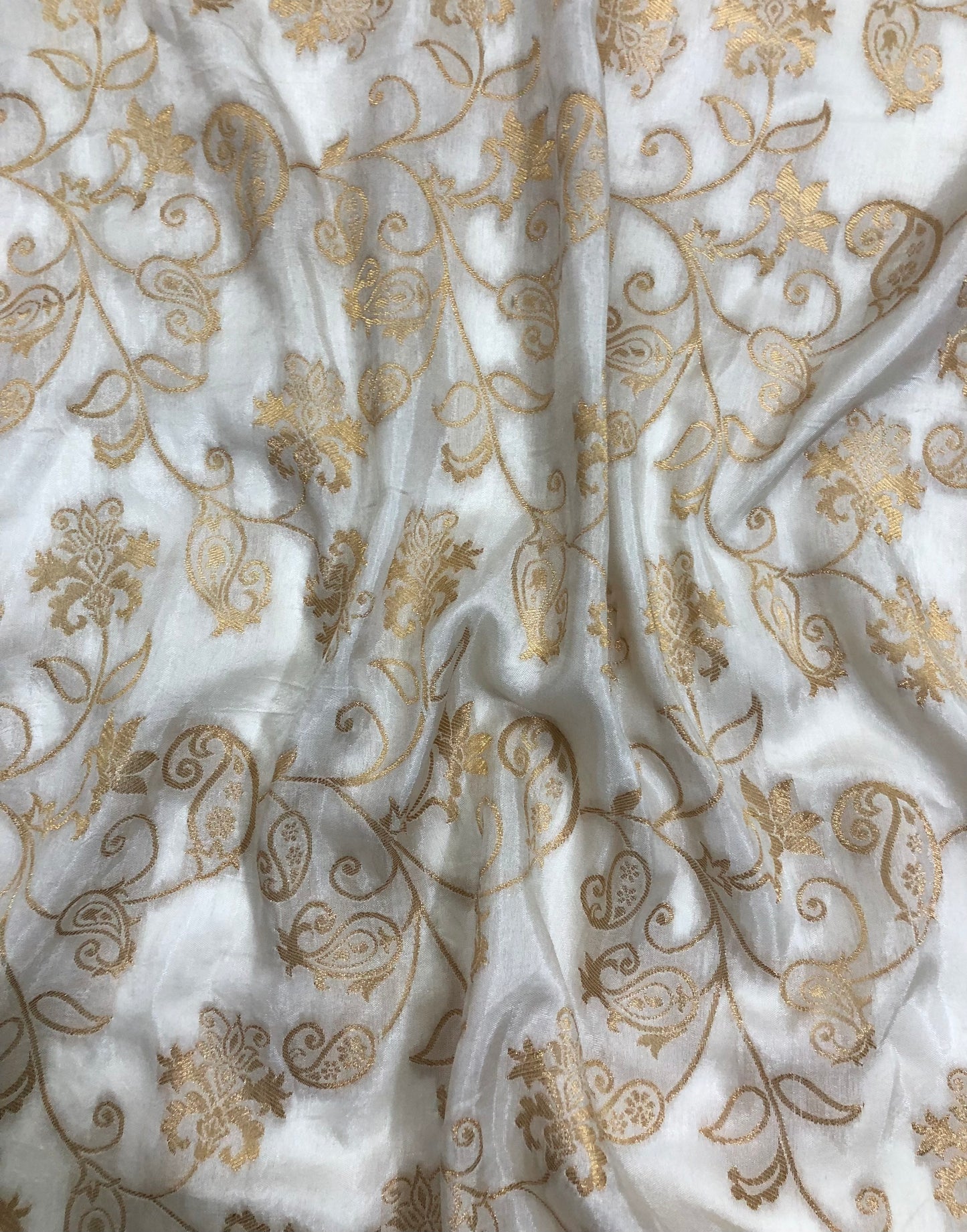 Off White and Gold Dola Silk Dyeable Fabric, Wedding Dress Fabric,  Multiple lengths will come in a continuous piece - NF862