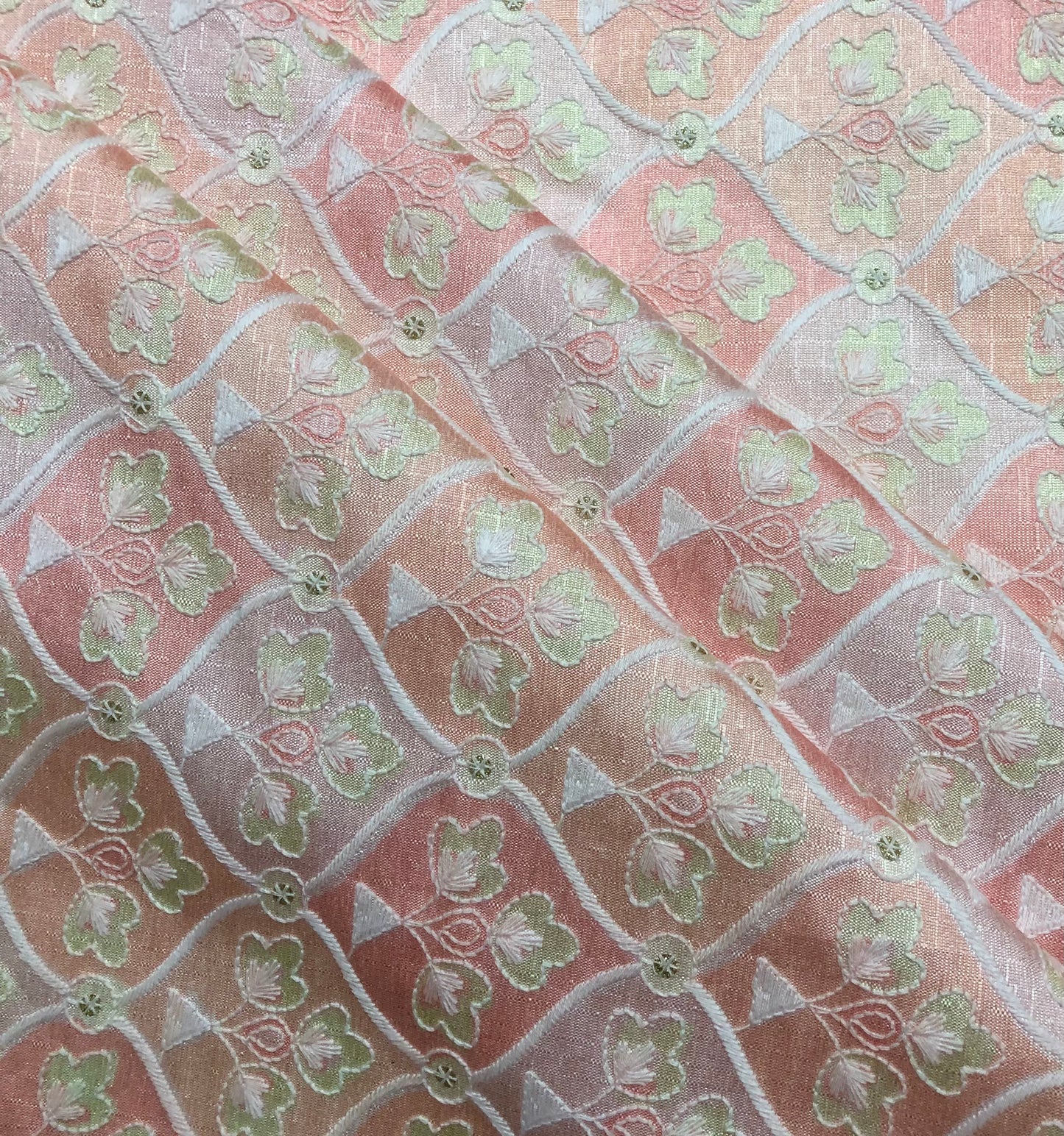 Indian Embroidered Fabric in Peach color, Multiple lengths will come in the continuous piece - NF869