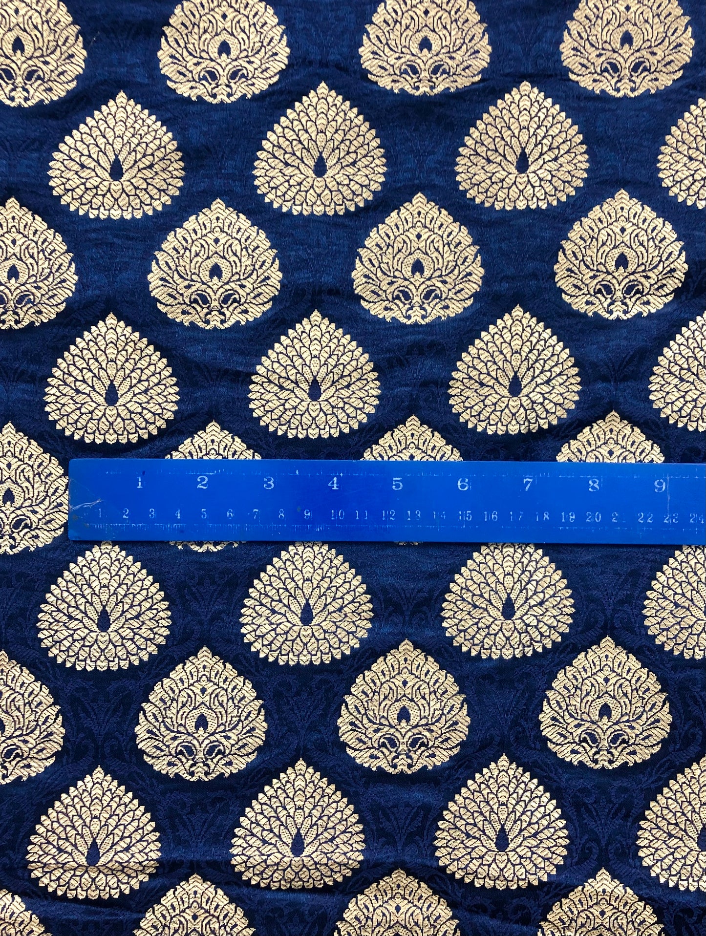 Indian Banarasi Brocade fabric in Blue and Gold color,  Multiple lengths will come in the continuous piece - NF341