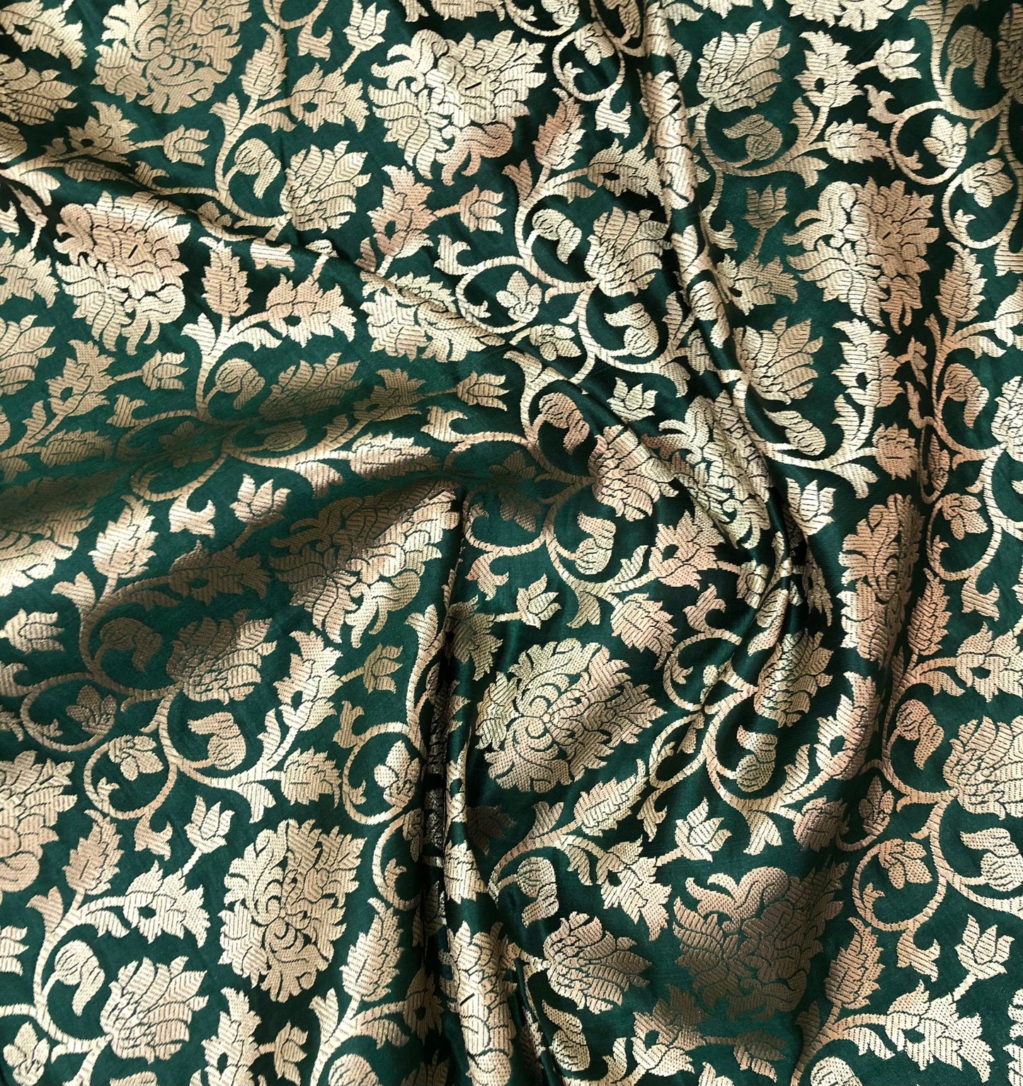 Banarasi brocade fabric, Green gold rayon silk brocade fabric, Wedding inspiration, Home décor fabric, Metallic brocade, Historical fabric - NFAF794