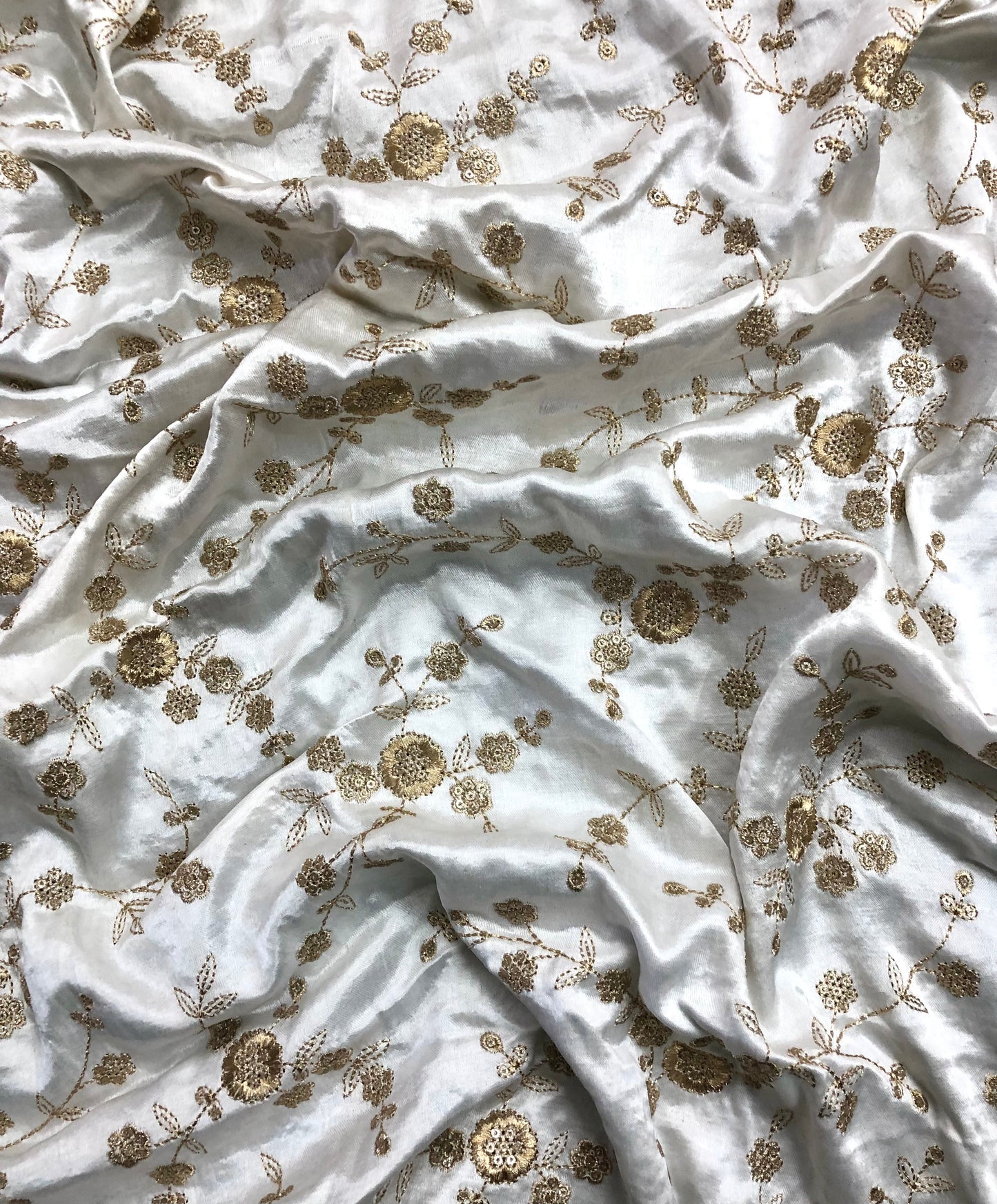 White & Gold Embroidered Dress Fabric, Gown, Drapery Bridal Wedding Fabric Multiple yardage will come in the continuous length - NF506