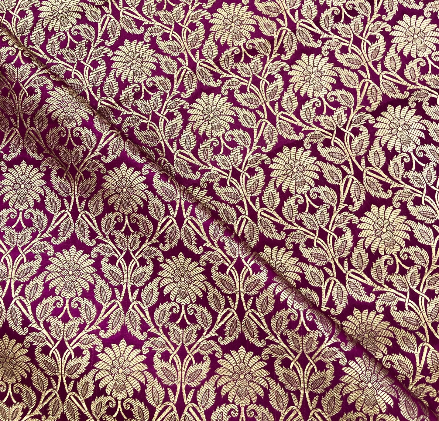 Indian Banarasi Brocade fabric in Purple and Gold color, Multiple lengths will come in the continuous piece - NF526