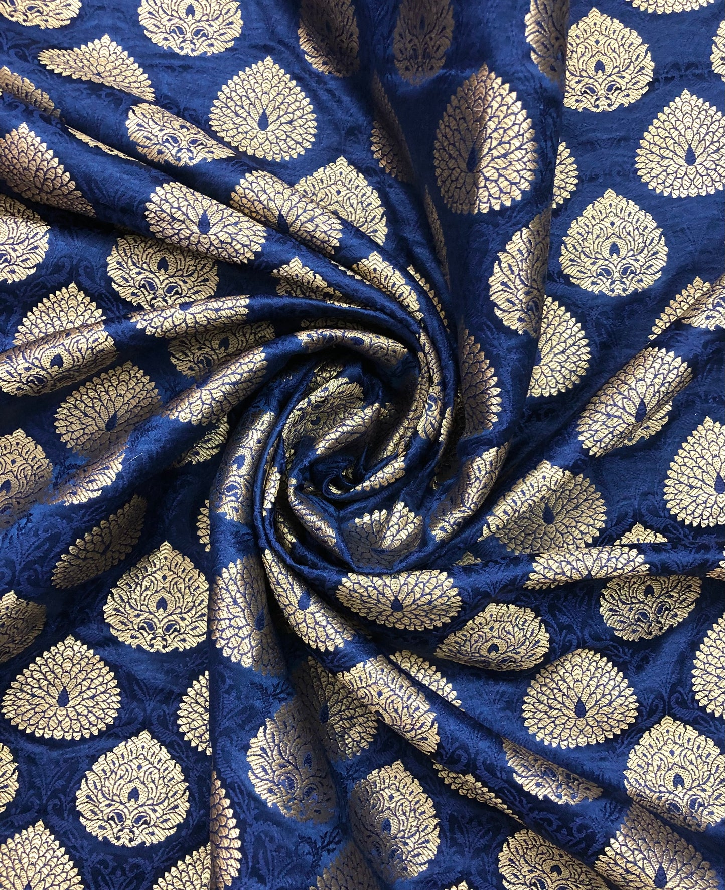 Indian Banarasi Brocade fabric in Blue and Gold color,  Multiple lengths will come in the continuous piece - NF341