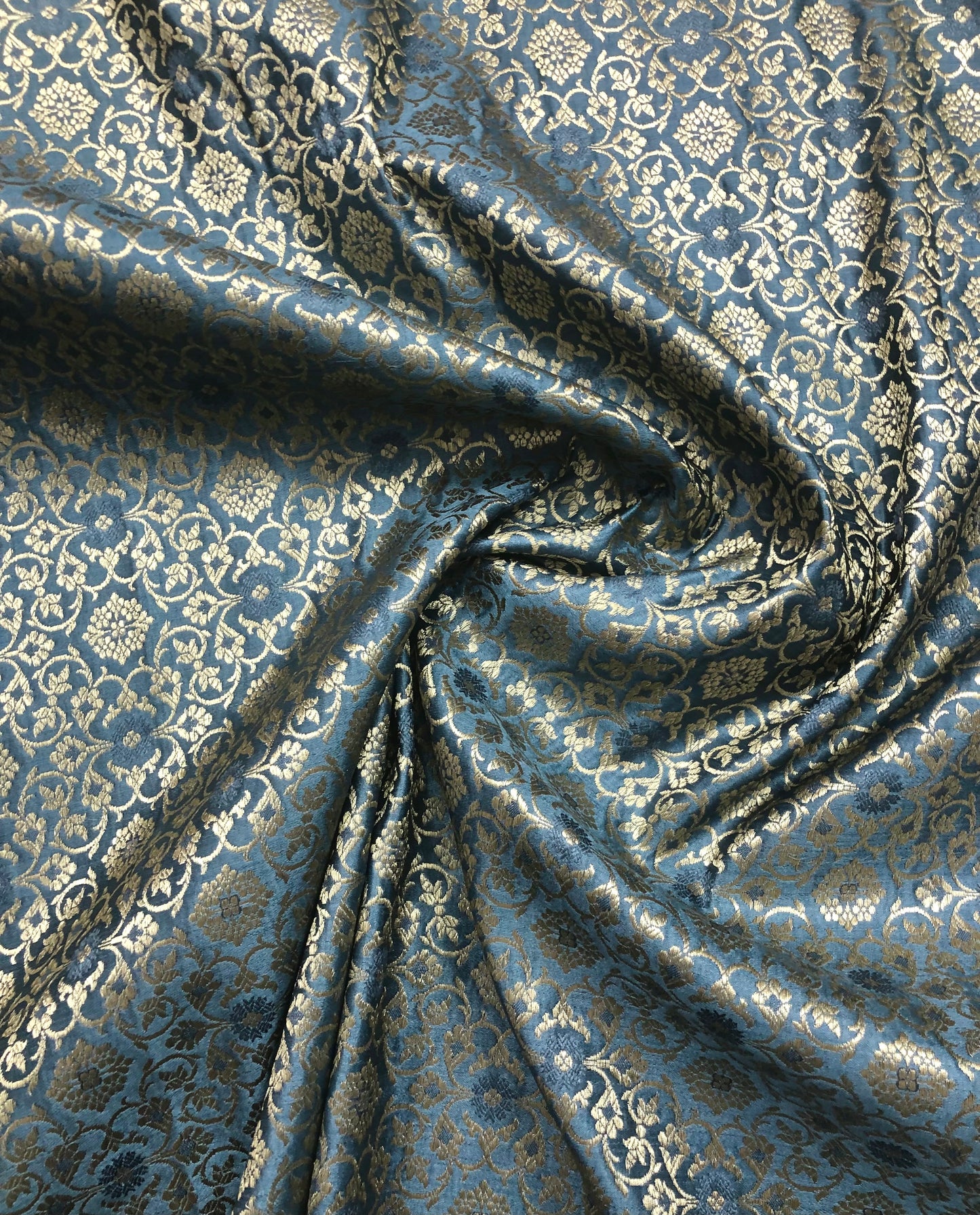 Indian Banarasi Brocade fabric in Gray and Gold color, Multiple lengths will come in the continuous piece - NF887