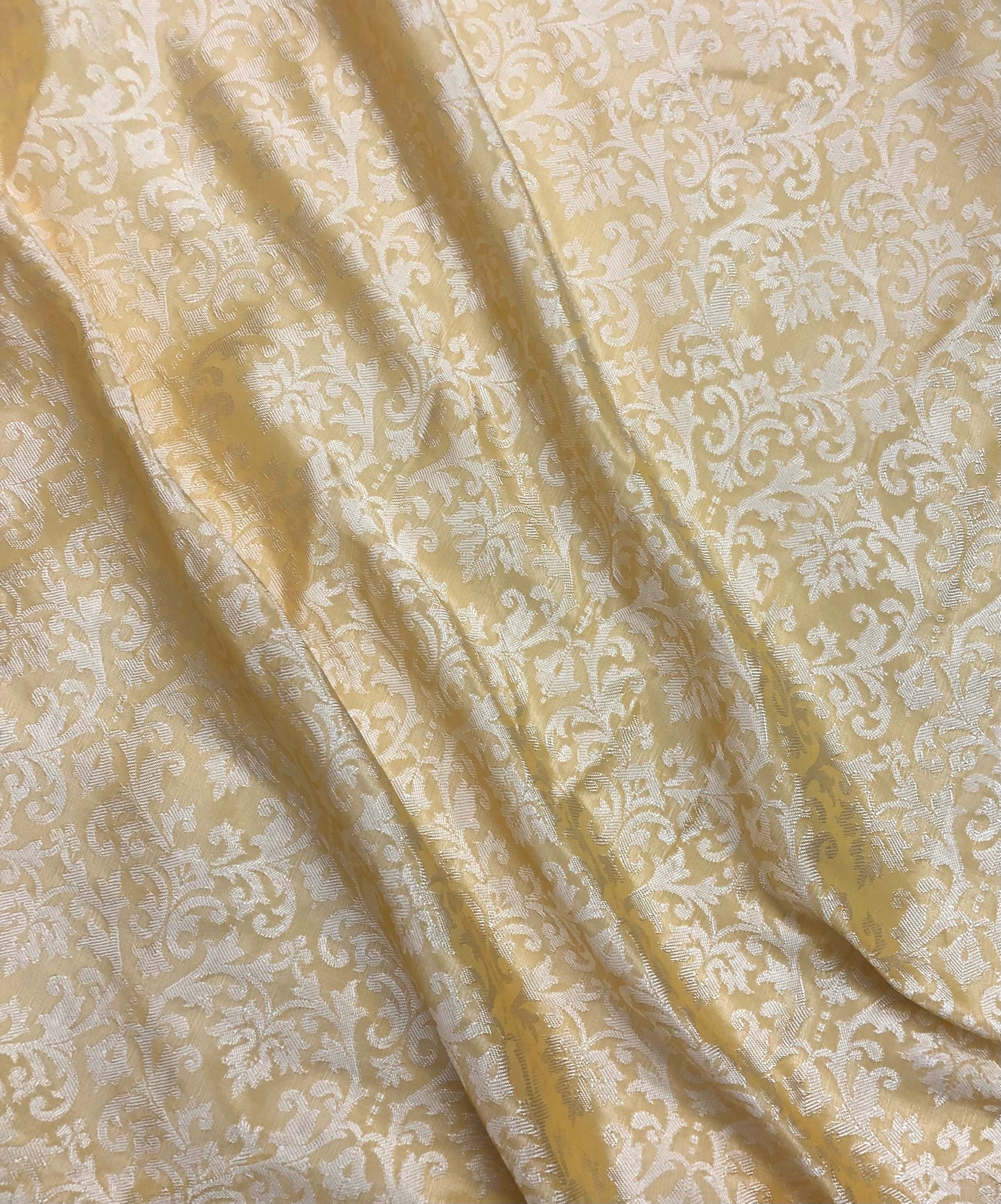 Indian Banarasi Brocade Fabric Lemon Yellow Color, Multiple Lengths will come in the continuous Piece - NF547