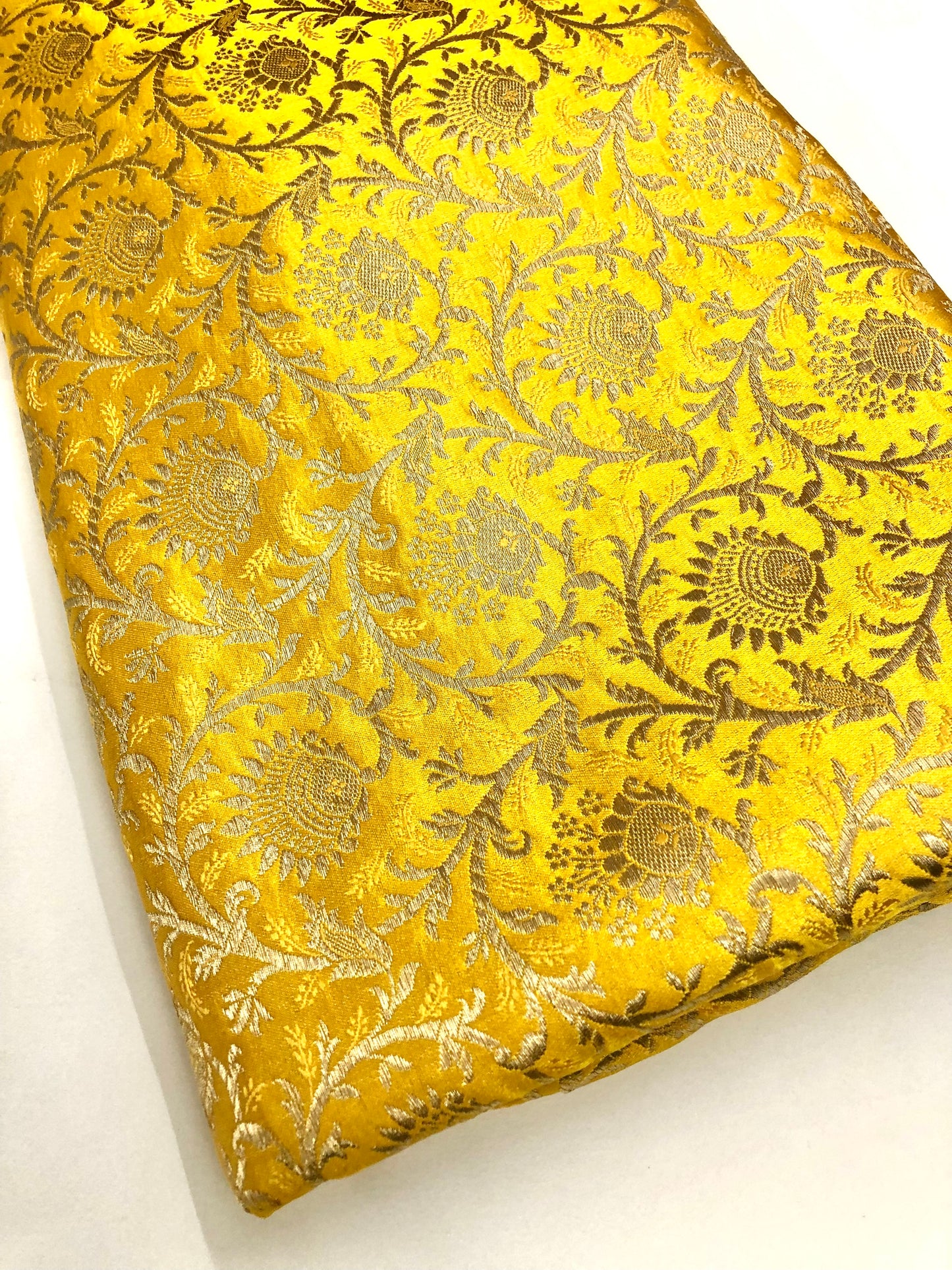 Indian Banarasi Brocade Fabric in yellow and Gold color, Multiple lengths will come in the continuous piece - NF331