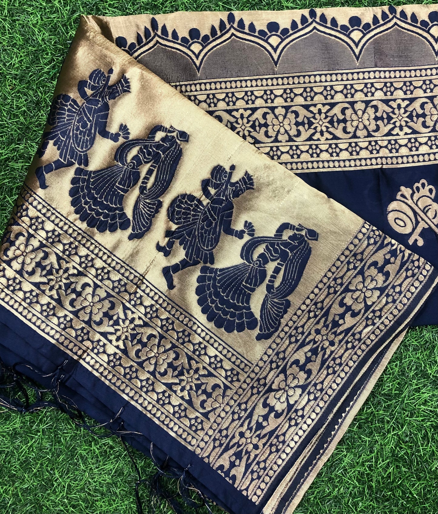 Navy Blue and Gold Banarasi brocade Scarf/ Dupatta/ Stole/ Shawl, Viscose Silk Dupatta, Bridal dress fabric, veil, DP942