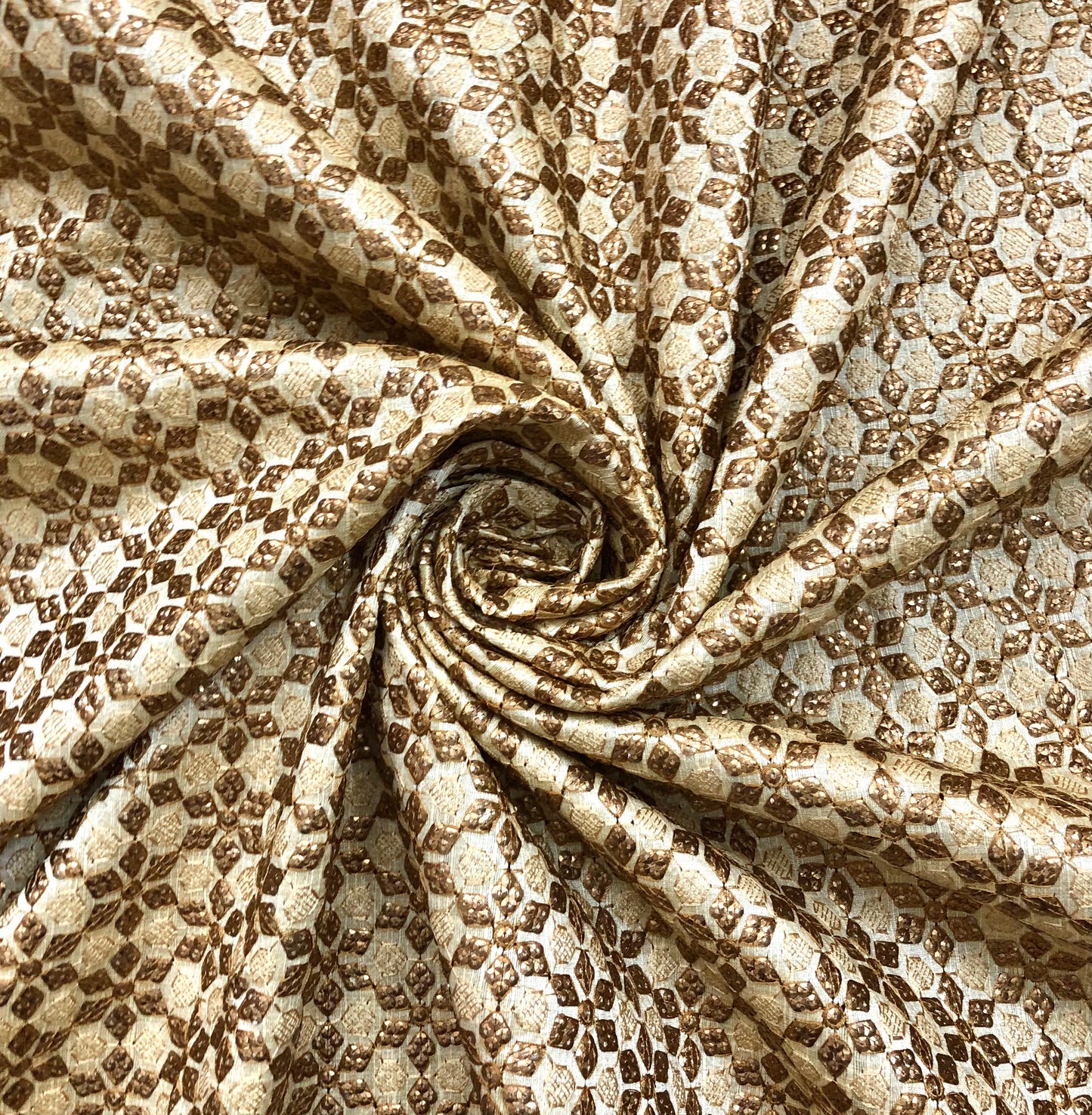 Indian Embroidered Fabric in Beige color, Multiple lengths will come in the continuous piece - NF820