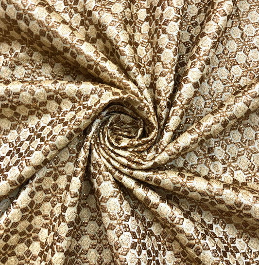 Indian Embroidered Fabric in Beige color, Multiple lengths will come in the continuous piece - NF820