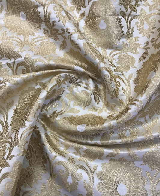 Champagne and Gold Jacquard Brocade Fabric, Wedding inspiration, Floral brocade, Metallic brocade, Rayon silk brocade - NFAF904