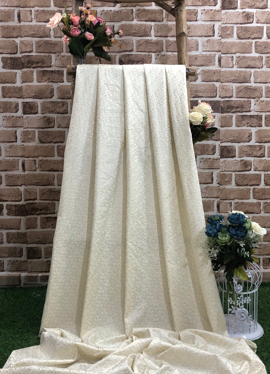 Off White Embroidered Fabric, Drapery Fabric, Wedding Dress fabric,  Multiple lengths will come in a continuous piece - NF871