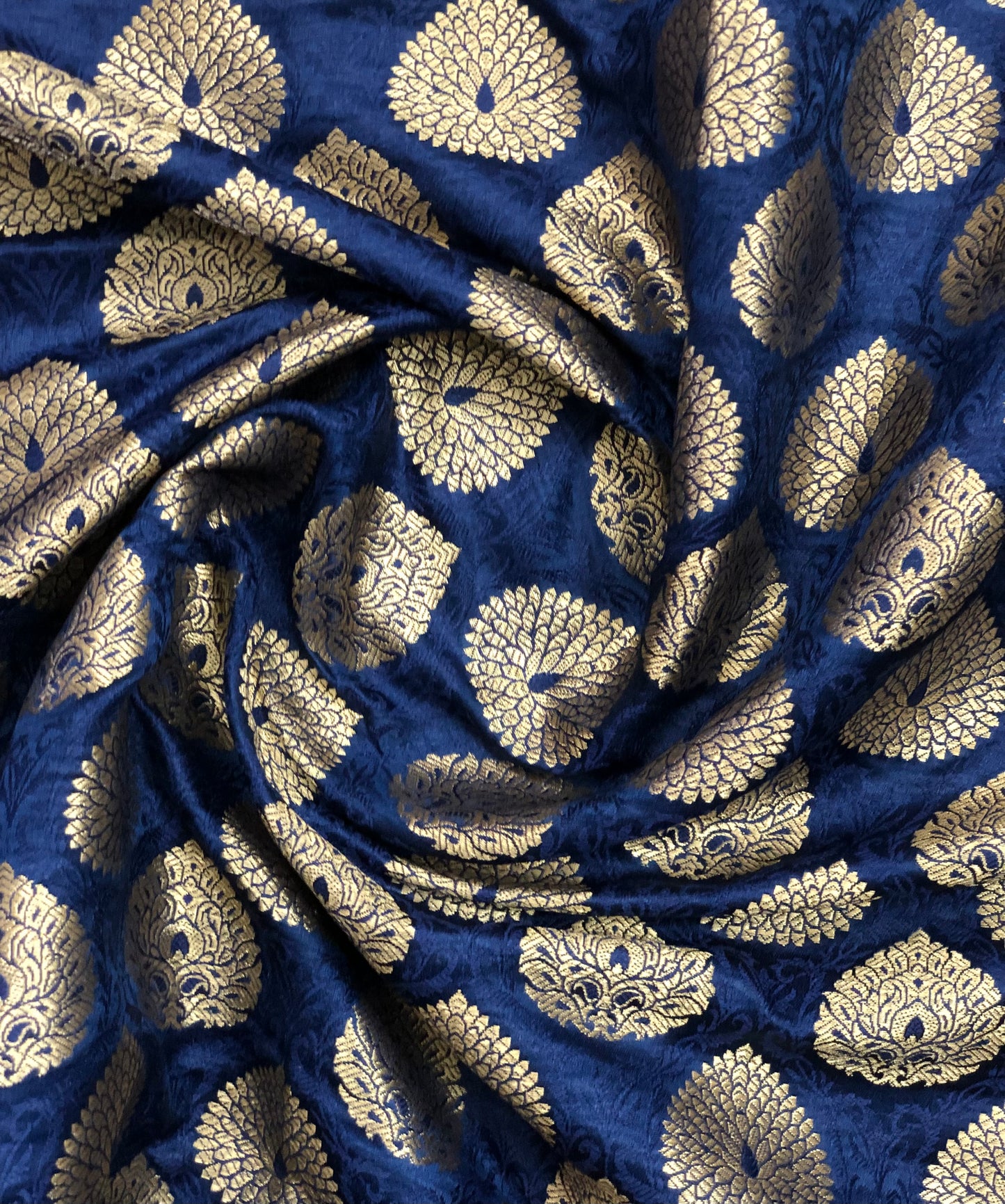 Indian Banarasi Brocade fabric in Blue and Gold color,  Multiple lengths will come in the continuous piece - NF341