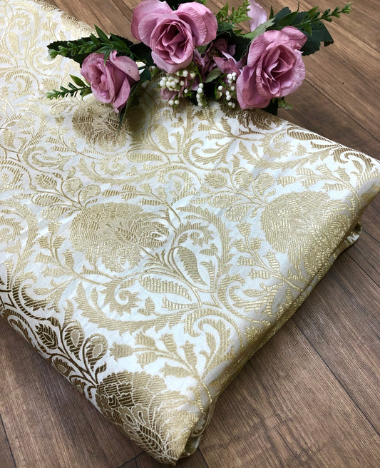 Brocade fabric Jacquard Damask fabric dress White Wedding bridal Silver brocade Silk bollywood Lehenga dress Brocade fabric by the yard