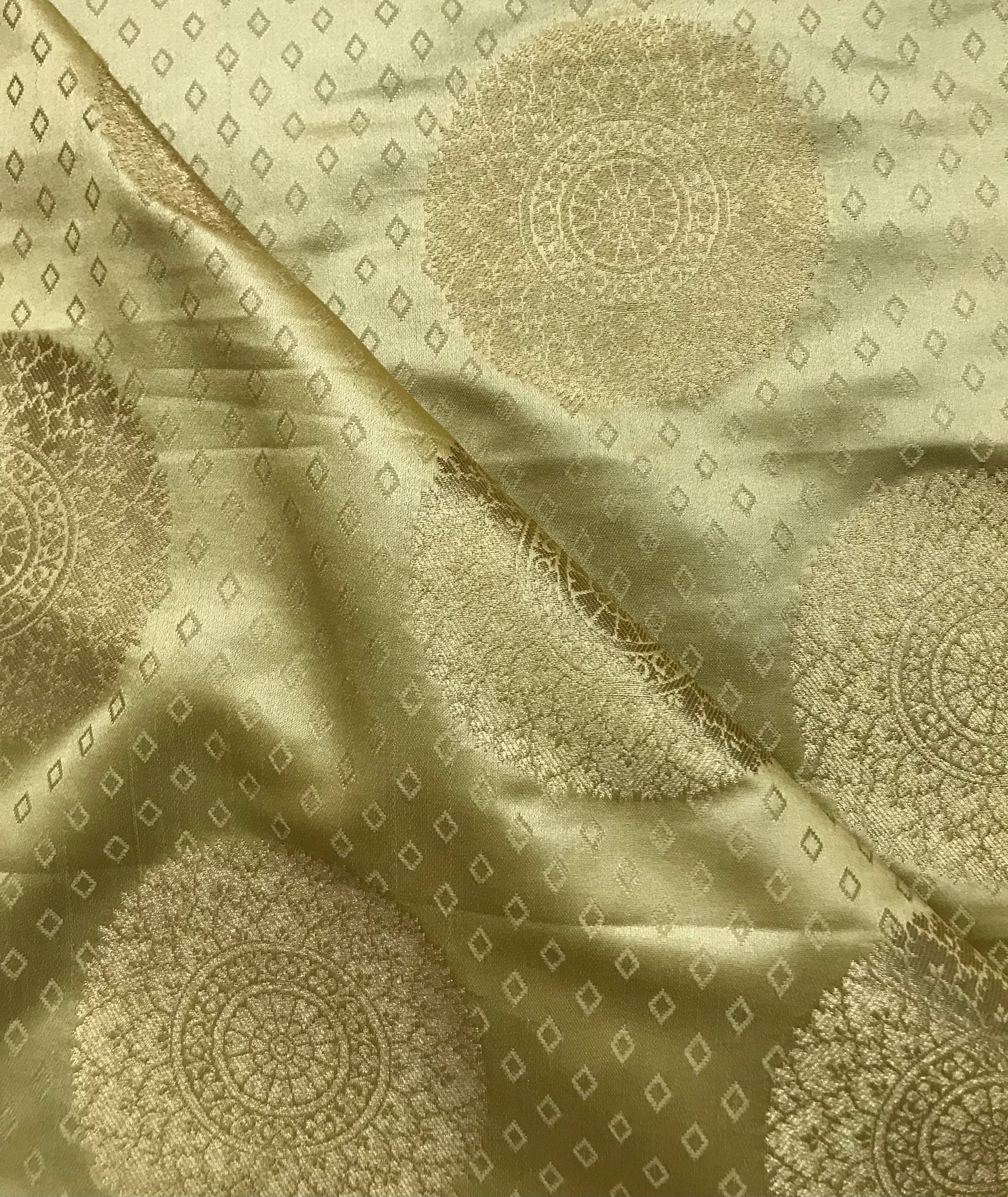 Indian Banarasi Brocade fabric in Beige Gold color, Multiple lengths will come in the Continuous piece - NF24