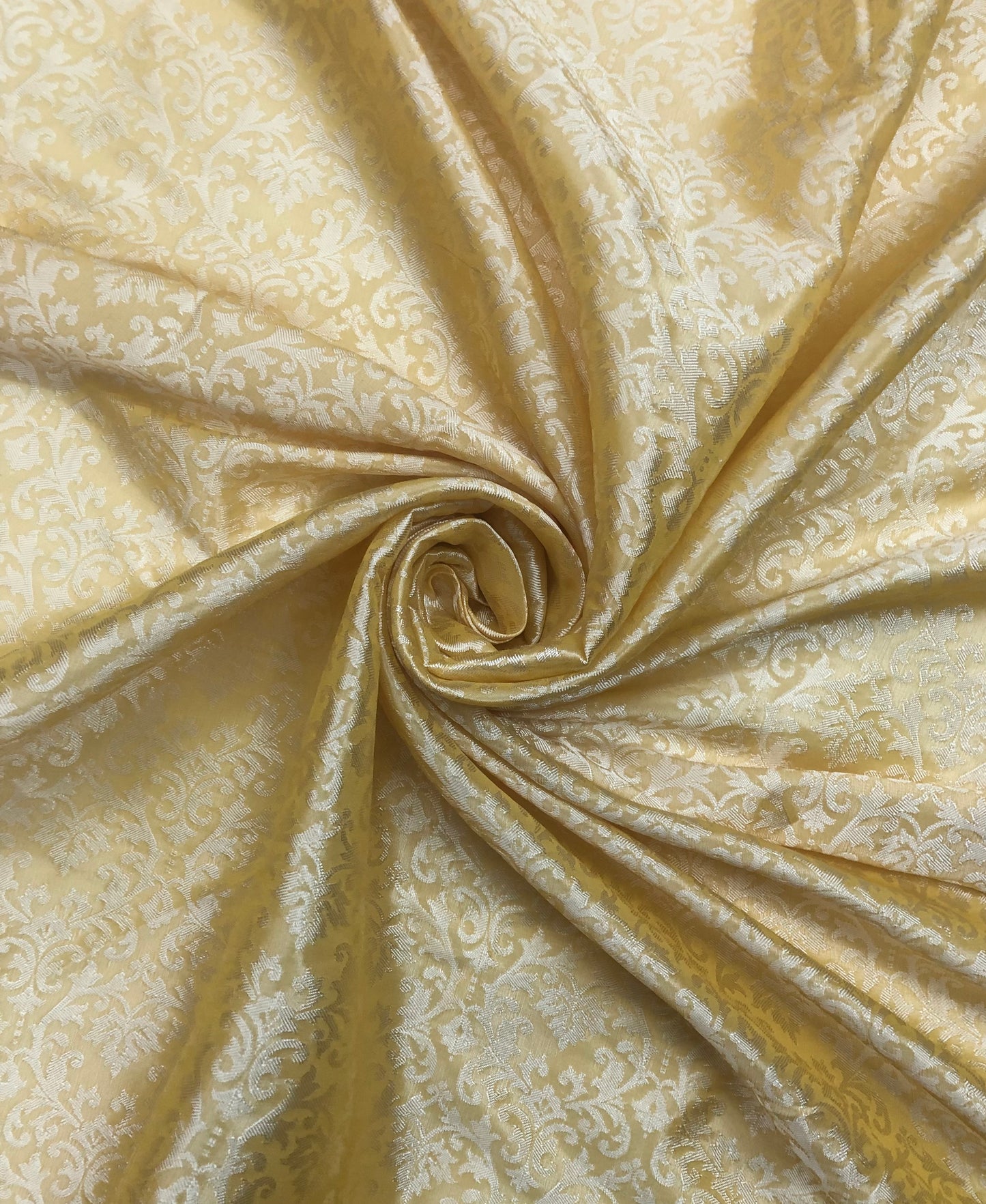 Indian Banarasi Brocade Fabric Lemon Yellow Color, Multiple Lengths will come in the continuous Piece - NF547