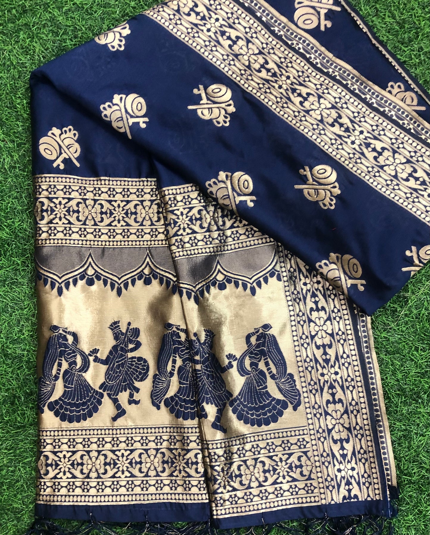 Navy Blue and Gold Banarasi brocade Scarf/ Dupatta/ Stole/ Shawl, Viscose Silk Dupatta, Bridal dress fabric, veil, DP942