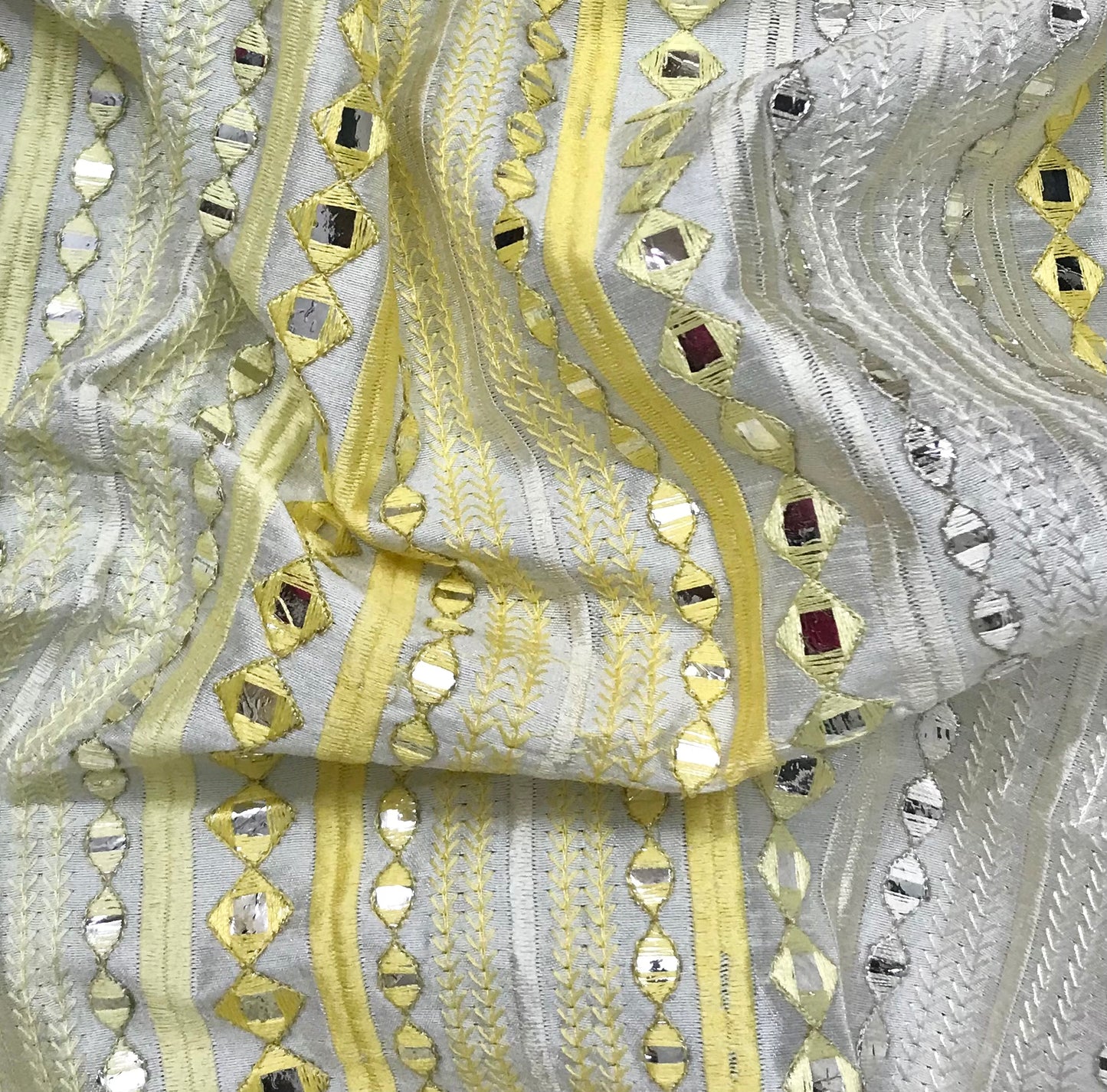 Indian Embroidered Fabric in Yellow color, Multiple lengths will come in the continuous piece - NF877