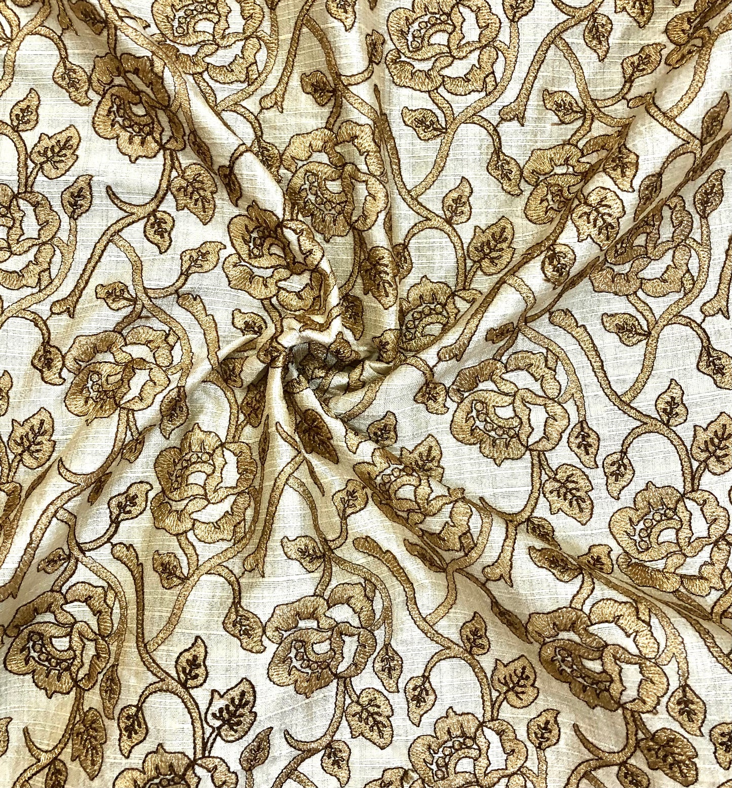 indian Embroidered Fabric in Beige color, Multiple lengths will come in the continuous piece - NF825