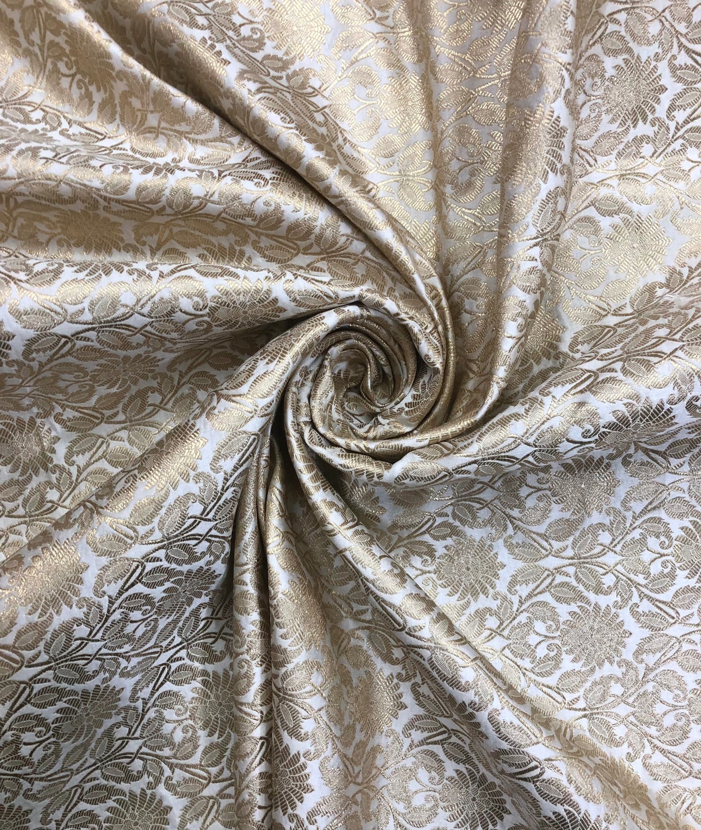 Indian Banarasi Brocade Fabric in White and Gold color, Multiple lengths will come in the continuous piece - NF650