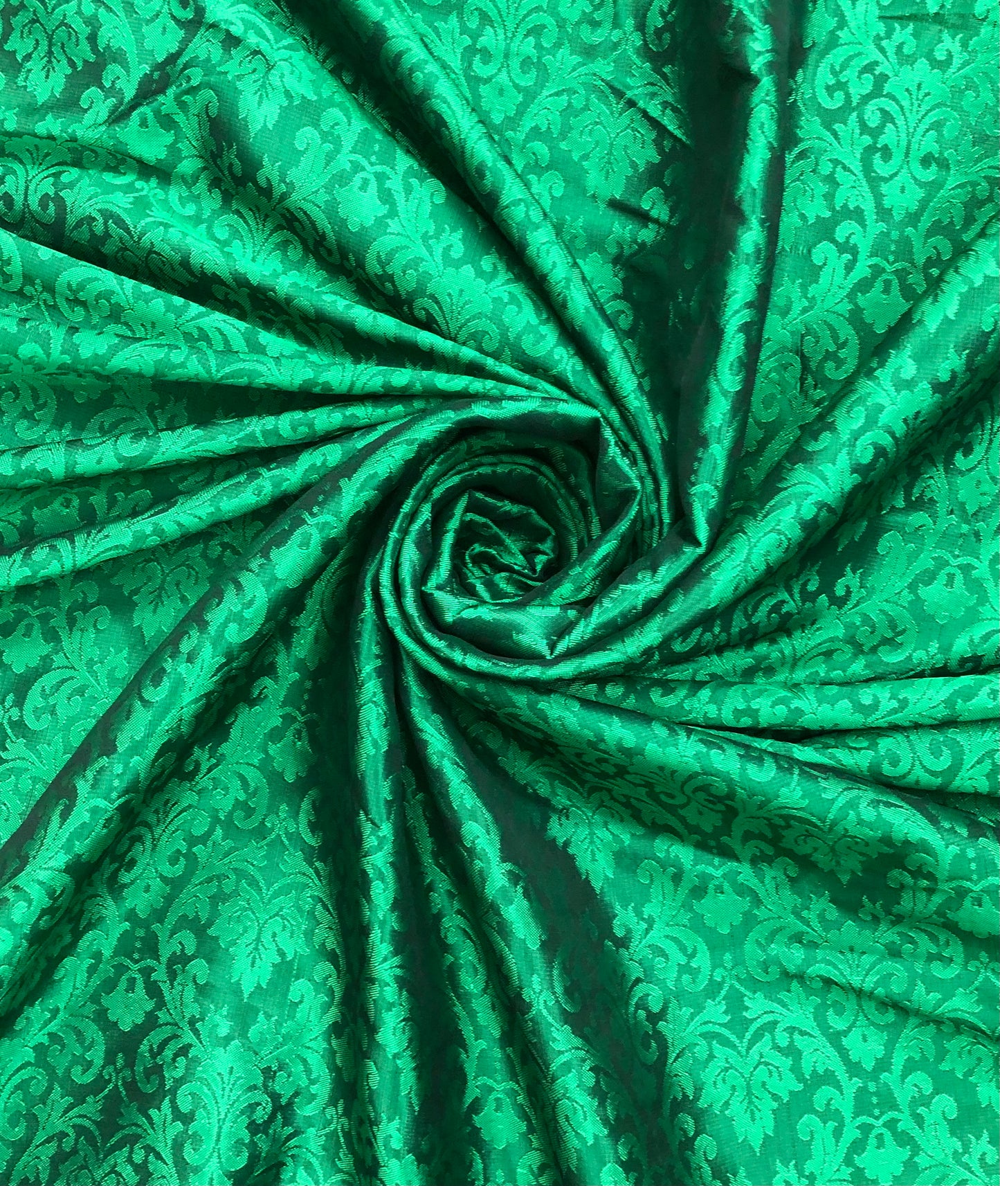 Indian Banarasi Brocade Fabric in Green Color, Multiple lengths will come in a continuous piece - NF375