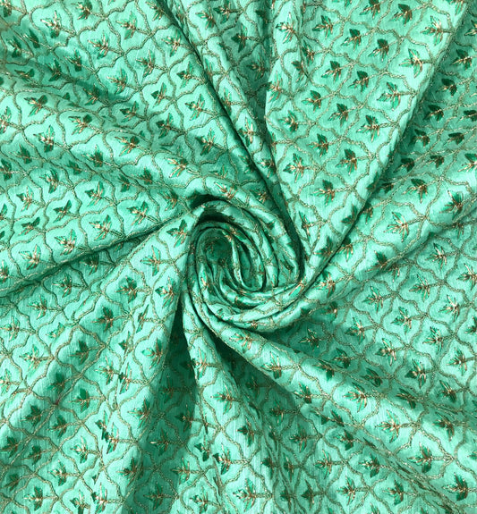 Green embroidered fabric, Bridesmaid dress, Thread embroidery, Wedding dress, Luxury fabric, Vintage fabric, Haute couture, Handmade - NFAF831