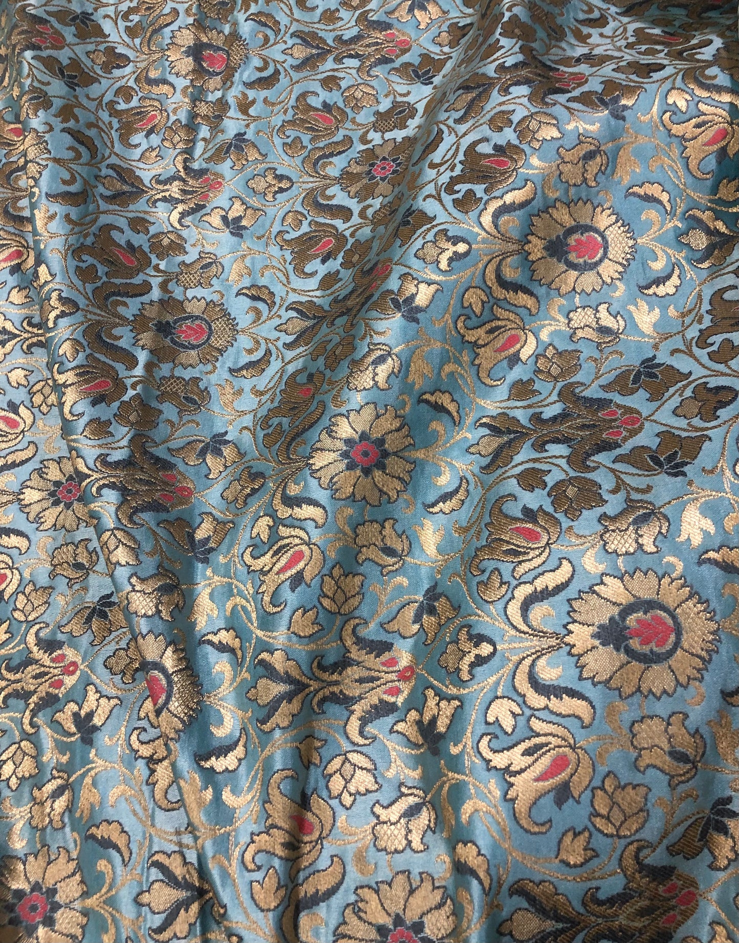 Indian Banarasi Brocade fabric in Slate Blue and gold color, Multiple lengths will come in the continuous piece - NF776