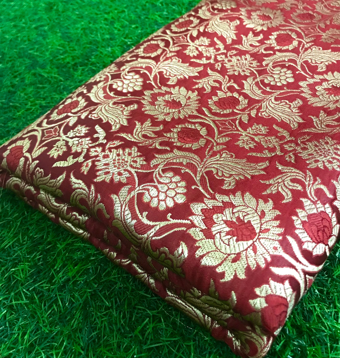 Indian Banarasi Brocade fabric in Red and Gold color, Multiple lengths will come in the continuous piece - NF614