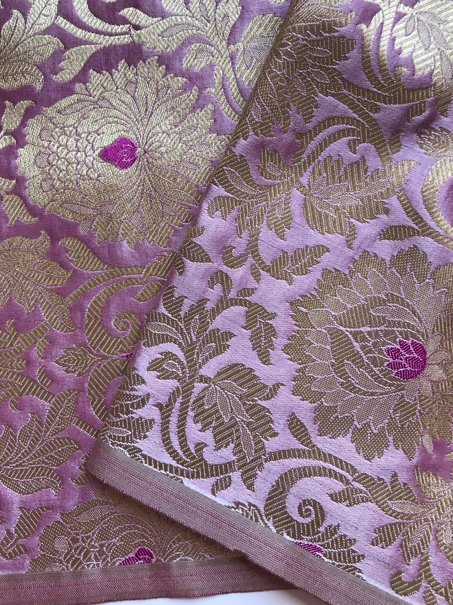 Indian Banarasi Brocade fabric in Purple and Gold color, Multiple lengths will come in the continuous piece - NF2004