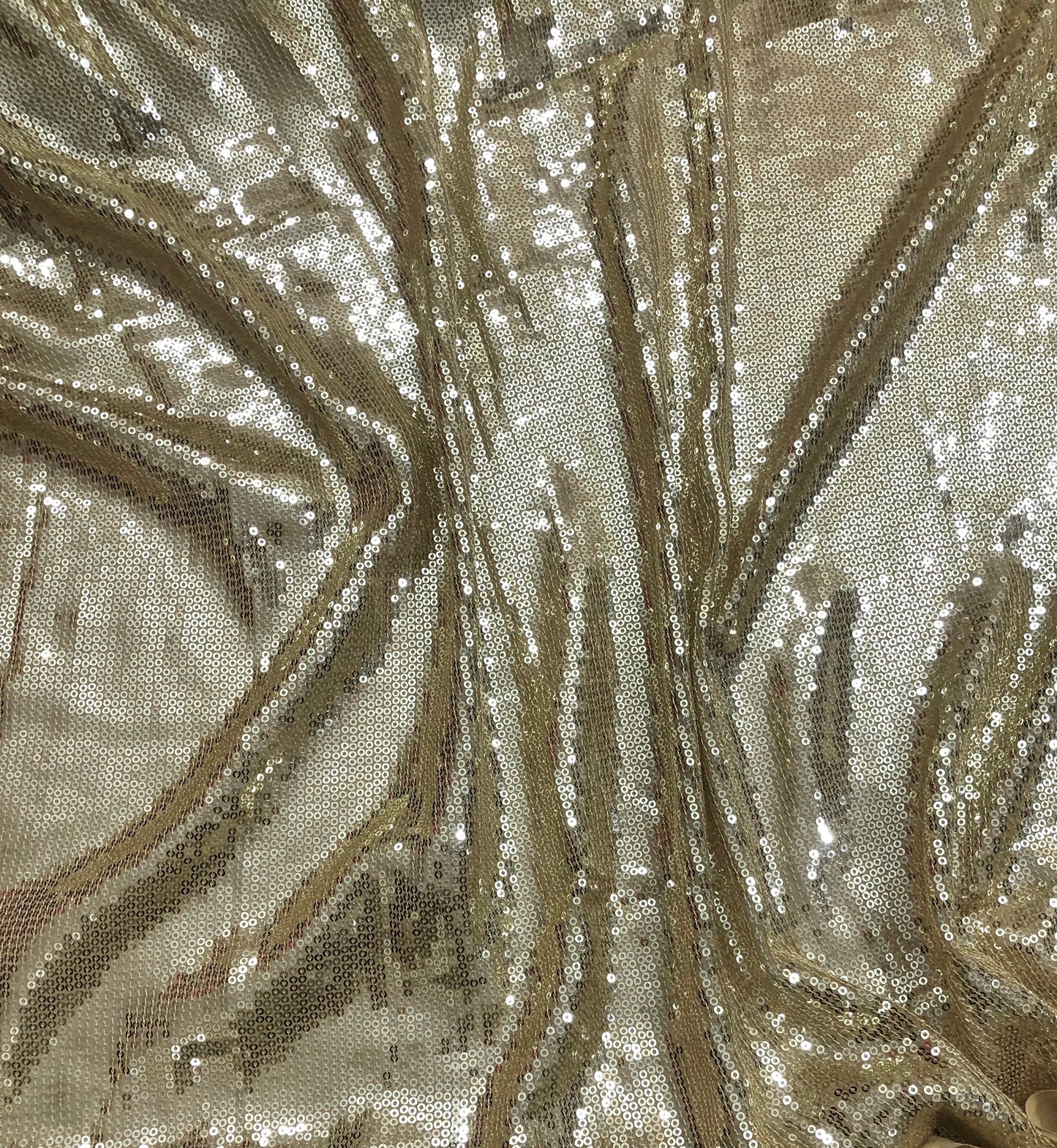 Light Gold Sequin Georgette Fabric,  Sequin Embroidery Fabric, Multiple lengths will come in the continuous piece - SQAF830