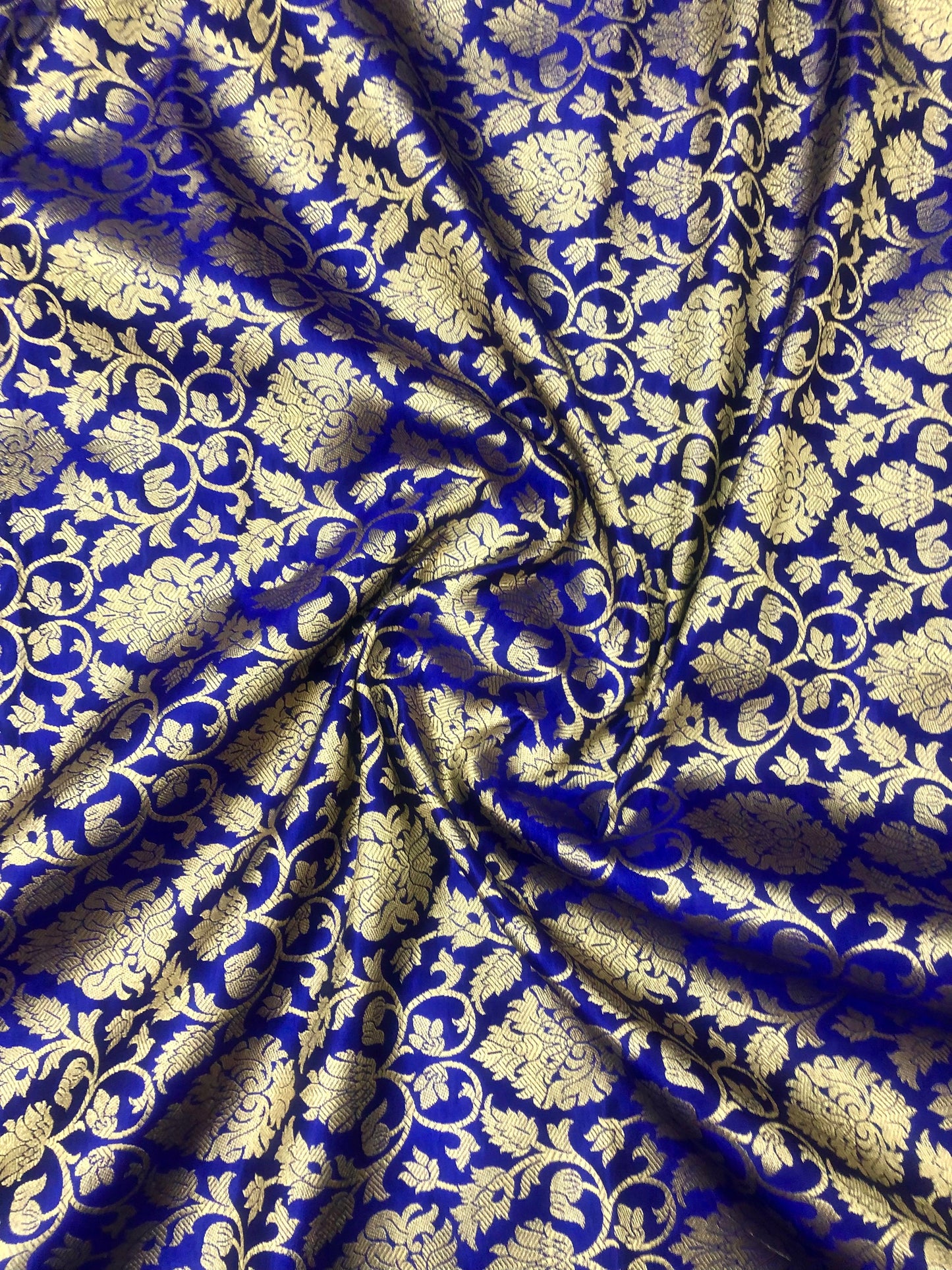 Indian Banarasi Brocade Fabric in Blue and Gold color, Multiple lengths will come in the continuous piece - NF364