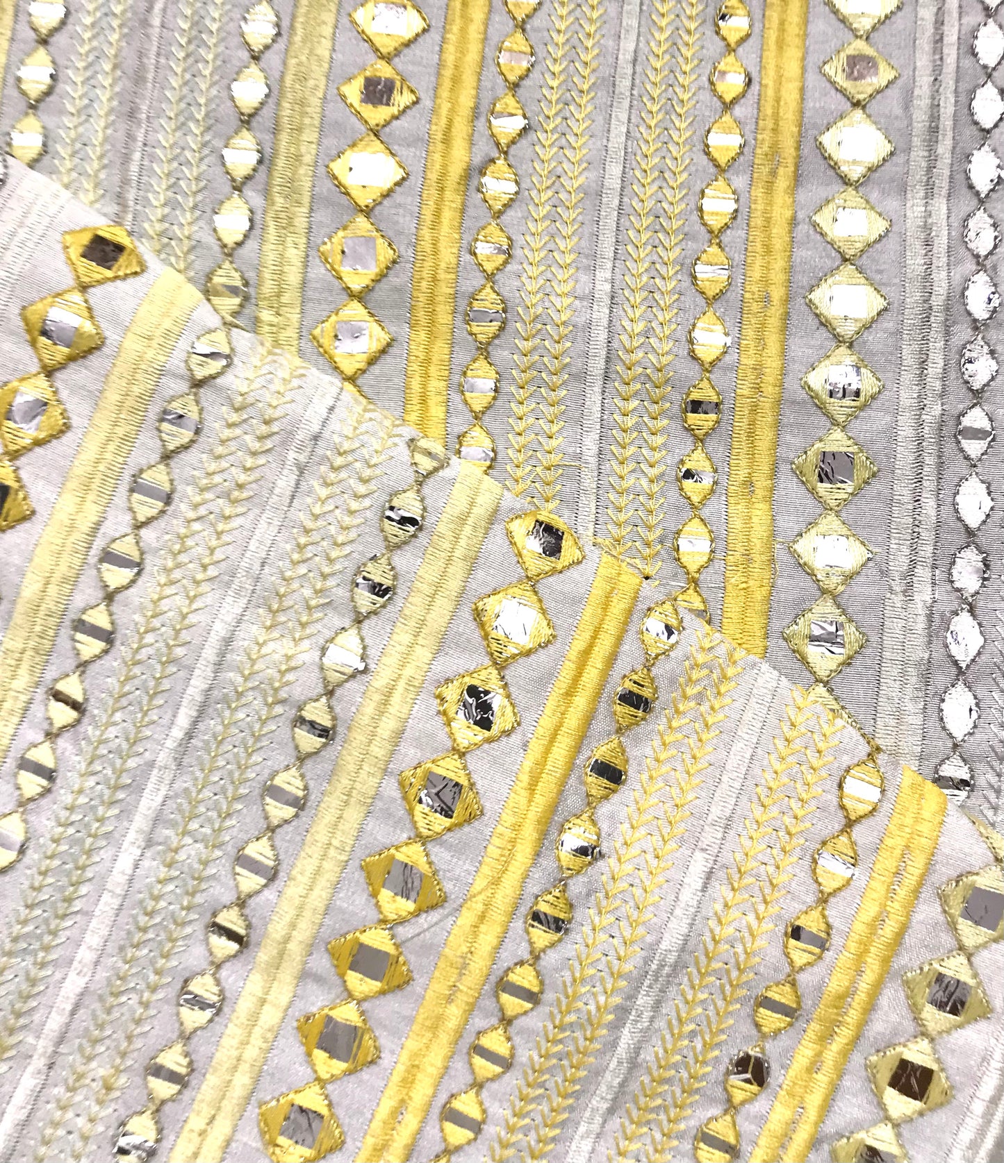 Indian Embroidered Fabric in Yellow color, Multiple lengths will come in the continuous piece - NF877