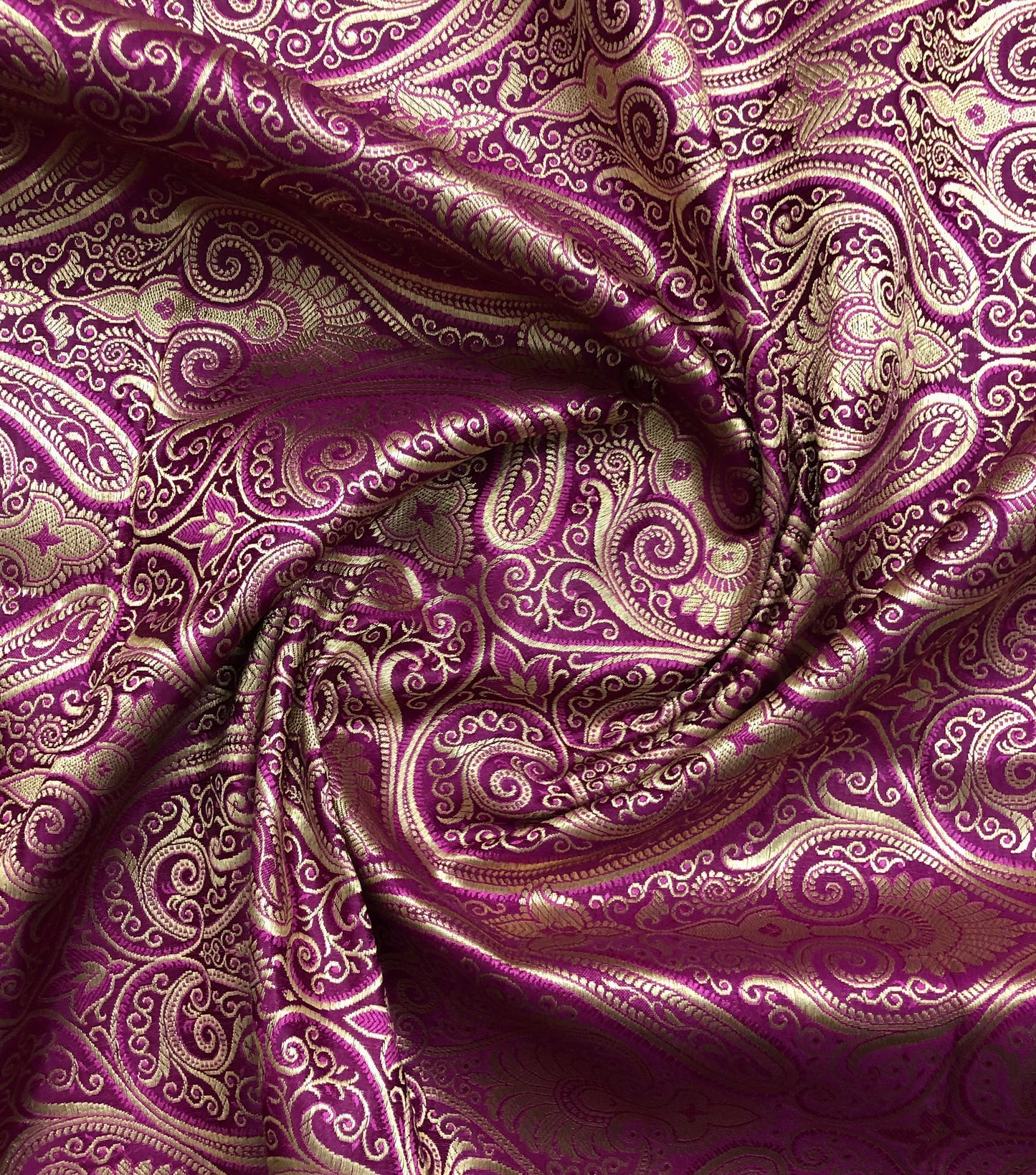 Indian Banarasi Brocade Fabric in Purple and Gold color, Multiple lengths will come in the continuous piece - NF363