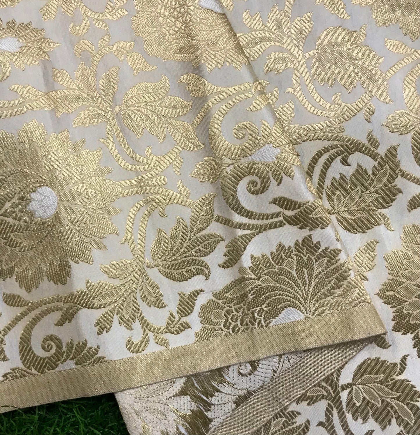 Indian Banarasi Brocade Fabric in Champagne and Gold color, Multiple lengths will come in the continuous piece - NF904