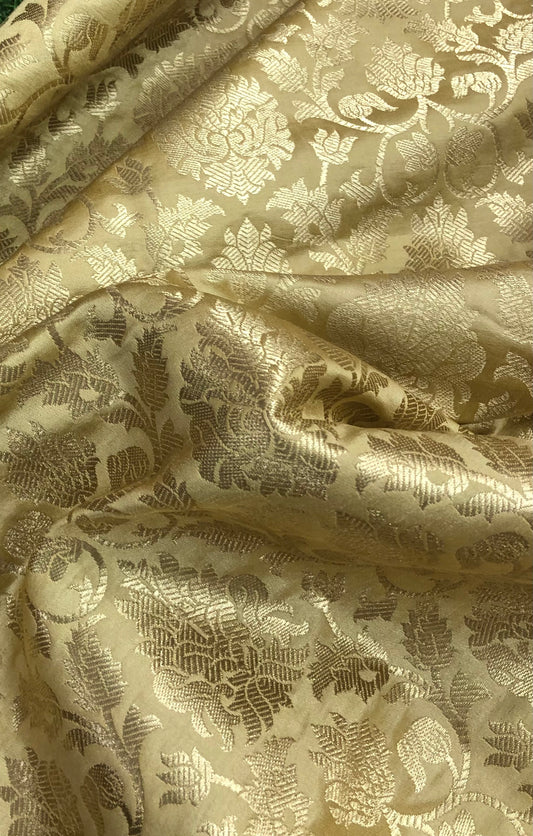 Indian Banarasi Brocade Fabric in Beige and Gold color, Multiple lengths will come in the continuous piece - NF890