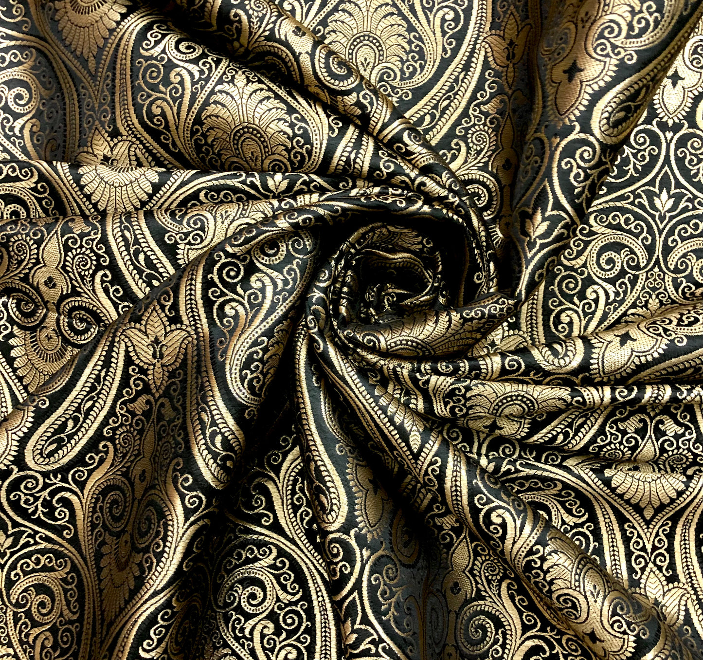 Indian Banarasi Brocade Fabric in Black and Gold color Multiple lengths will come in the continuous piece - NF144