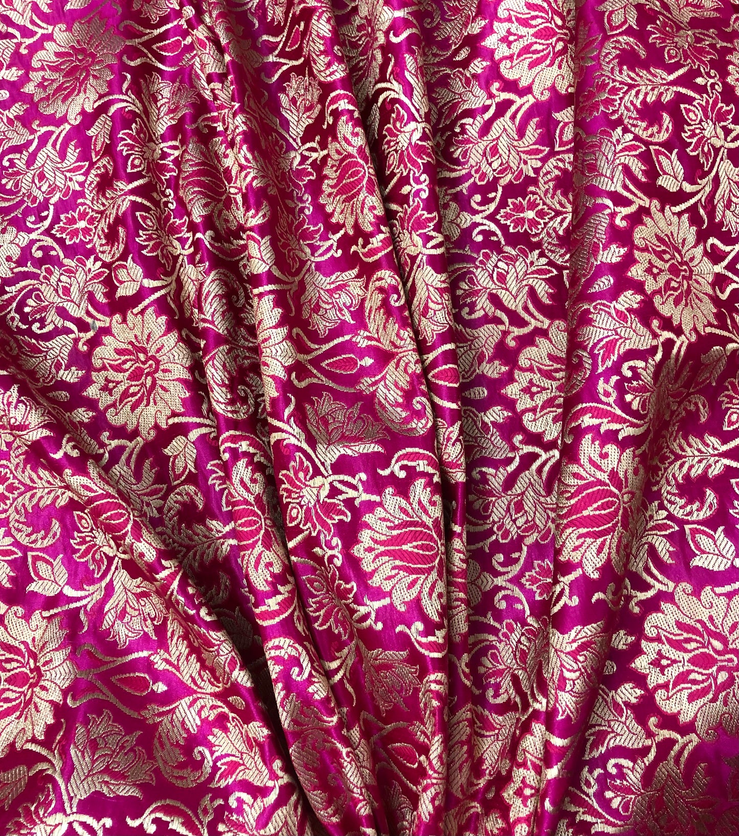 Indian Banarasi Brocade Fabric in Hot Pink and Gold color, Multiple lengths will come in the continuous Piece - NF426