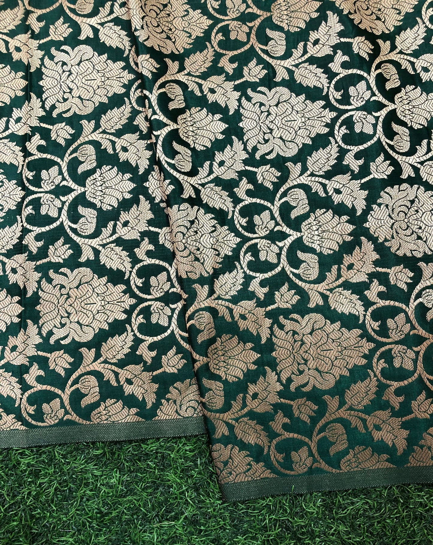 Banarasi brocade fabric, Green gold rayon silk brocade fabric, Wedding inspiration, Home décor fabric, Metallic brocade, Historical fabric - NFAF794