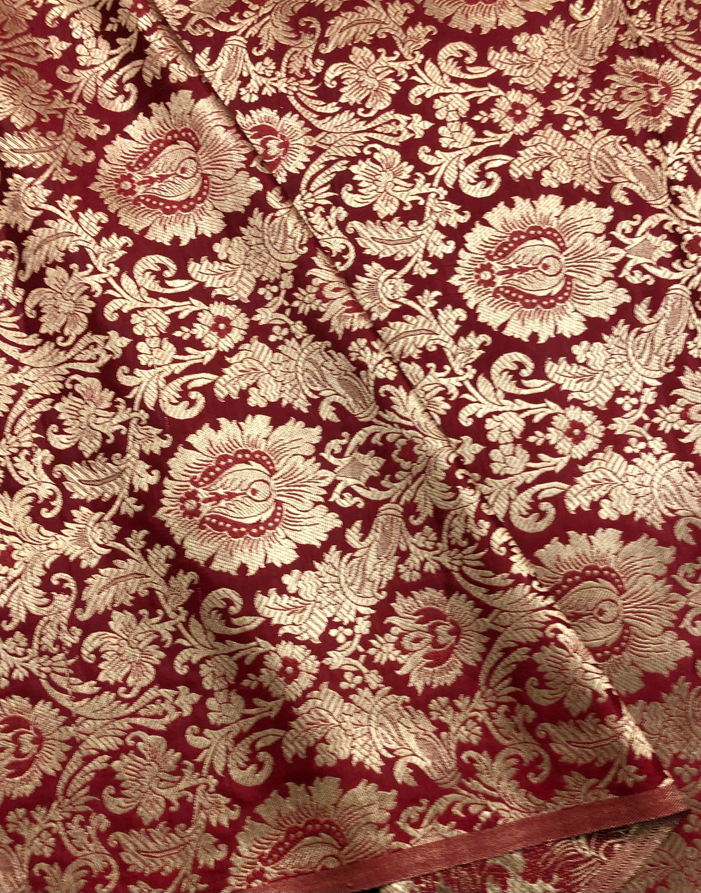 Indian Banarasi Brocade Fabric in dark Red and Gold color, Multiple lengths will come in a continuous piece - NF150