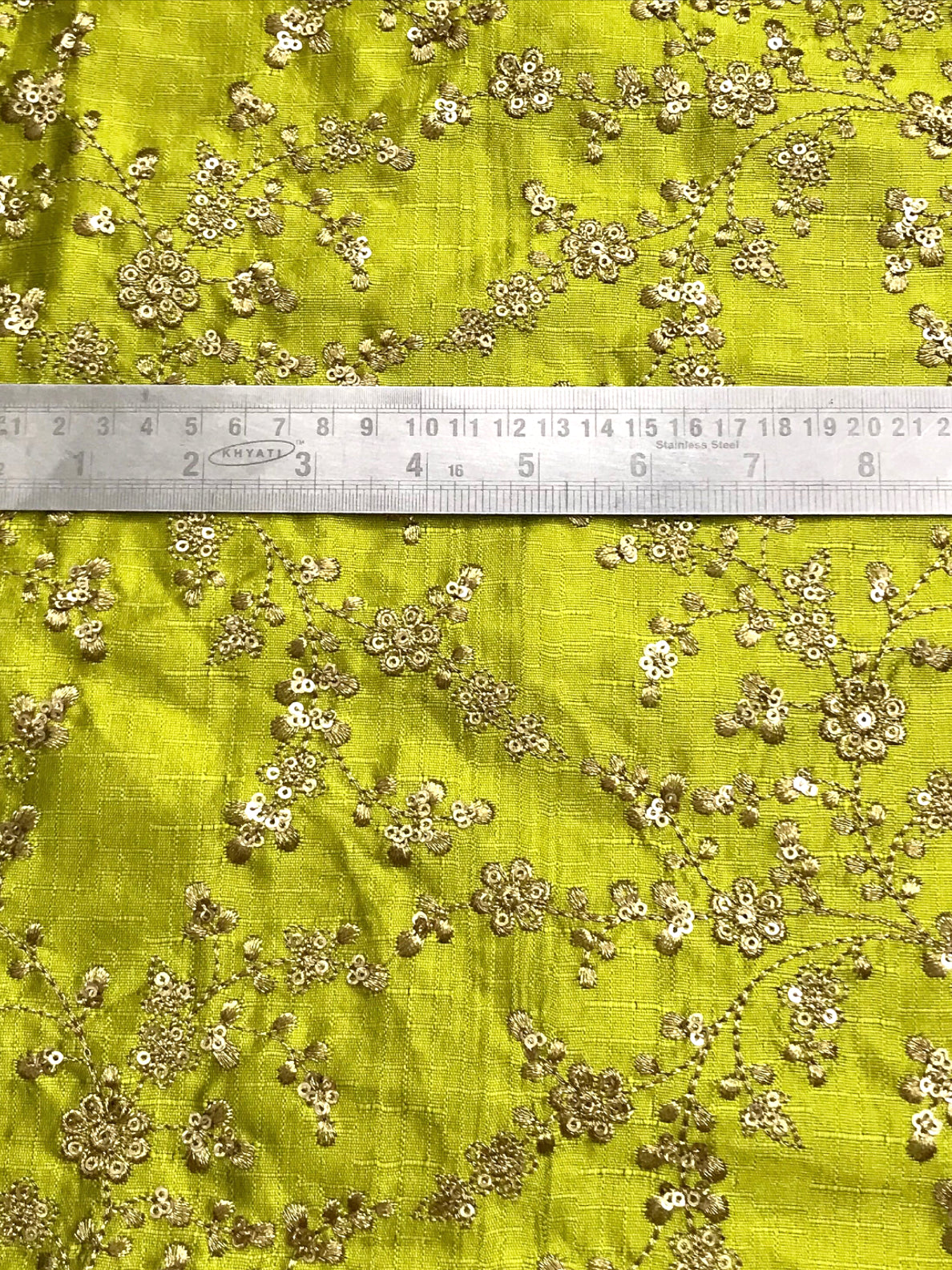 Green and gold embroidered fabric, Gold flower, Wedding dress, Embroidery design, Vintage fabric, Gold fabric, Luxury fabric, Thread embroidery - NFAF724