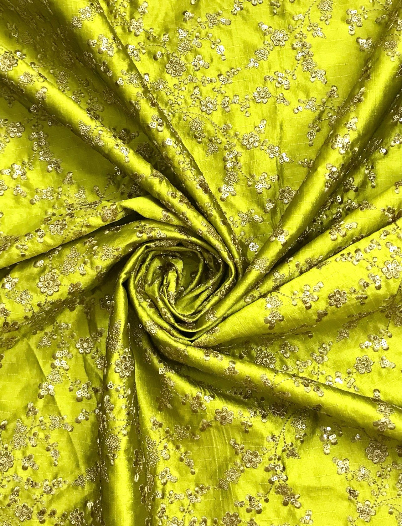 Green and gold embroidered fabric, Gold flower, Wedding dress, Embroidery design, Vintage fabric, Gold fabric, Luxury fabric, Thread embroidery - NFAF724