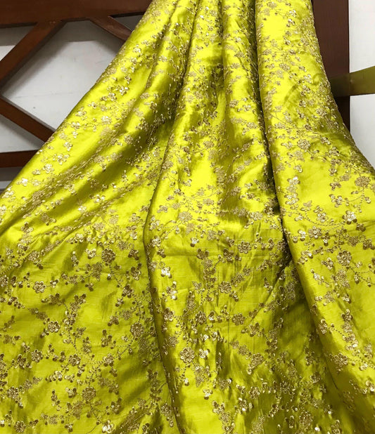 Green and gold embroidered fabric, Gold flower, Wedding dress, Embroidery design, Vintage fabric, Gold fabric, Luxury fabric, Thread embroidery - NFAF724