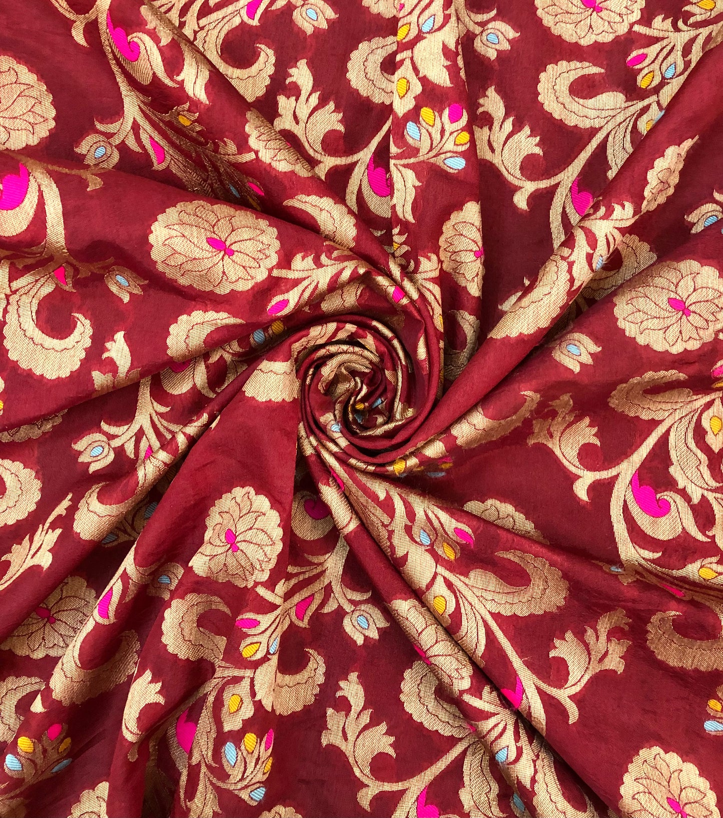 Banarasi brocade fabric, Maroon Gold Rayon silk brocade fabric, Home décor fabric, Floral brocade, Metallic brocade, Jacquard fabric - NFAF411